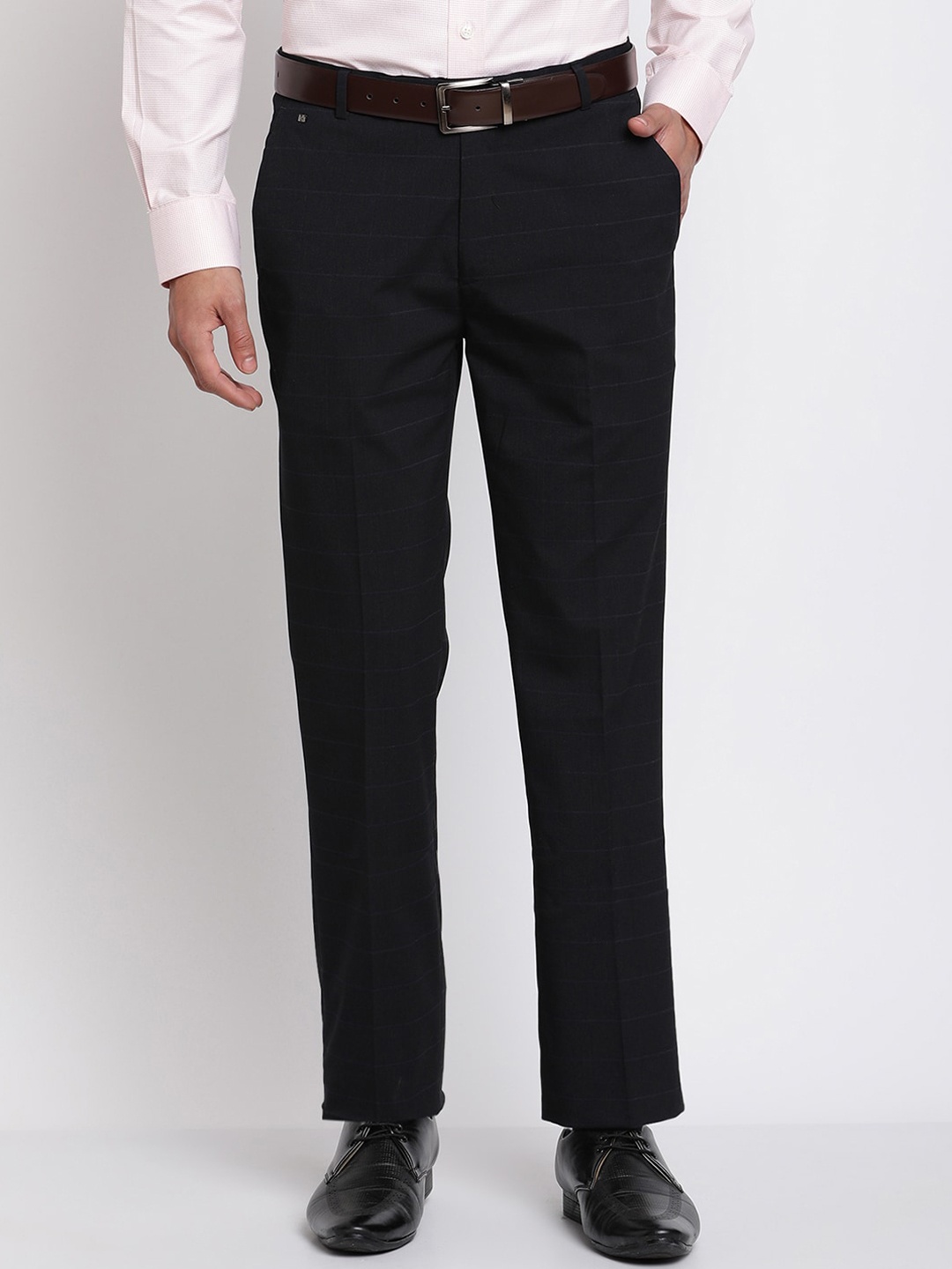 

Cantabil Men Blue Checked Formal Trousers