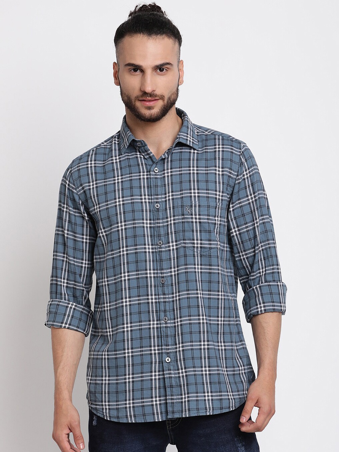 

Cantabil Men Grey & White Checked Casual Shirt