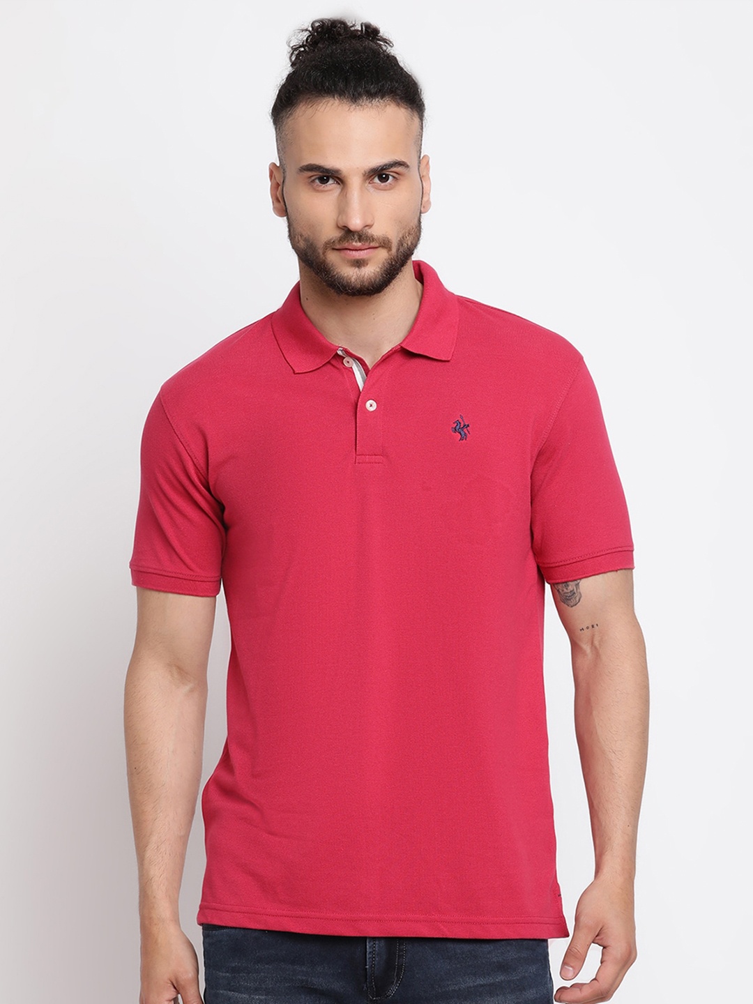 

Cantabil Men Pink Solid Polo Collar T-shirt