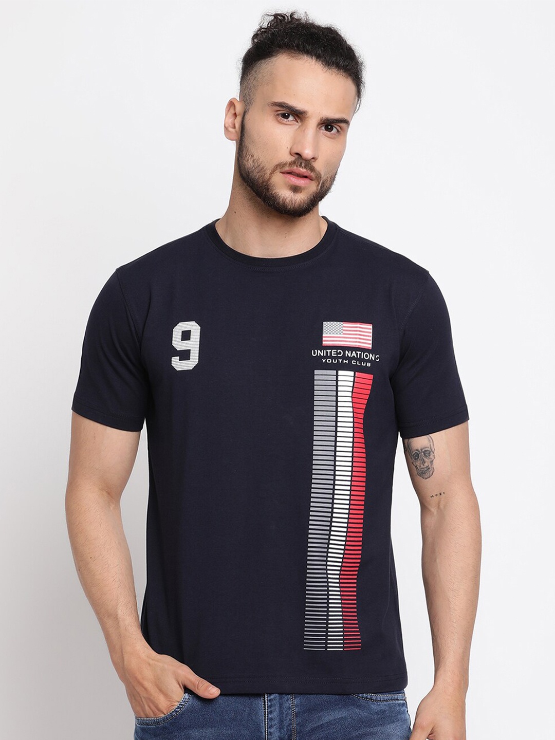 

Cantabil Men Navy Blue Typography Regular Fit Cotton T-shirt