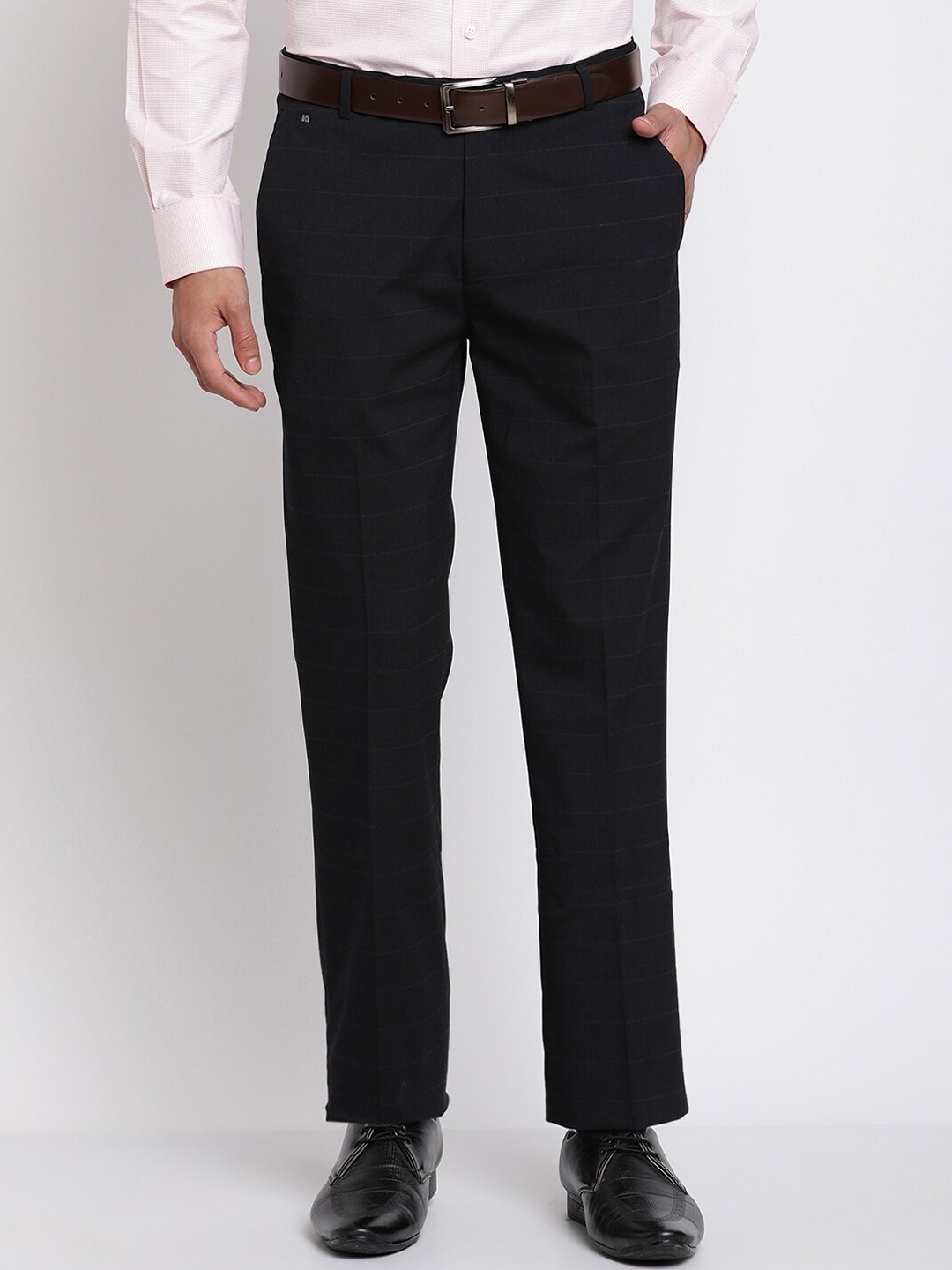 

Cantabil Men Black Striped Original Cotton Formal Trousers
