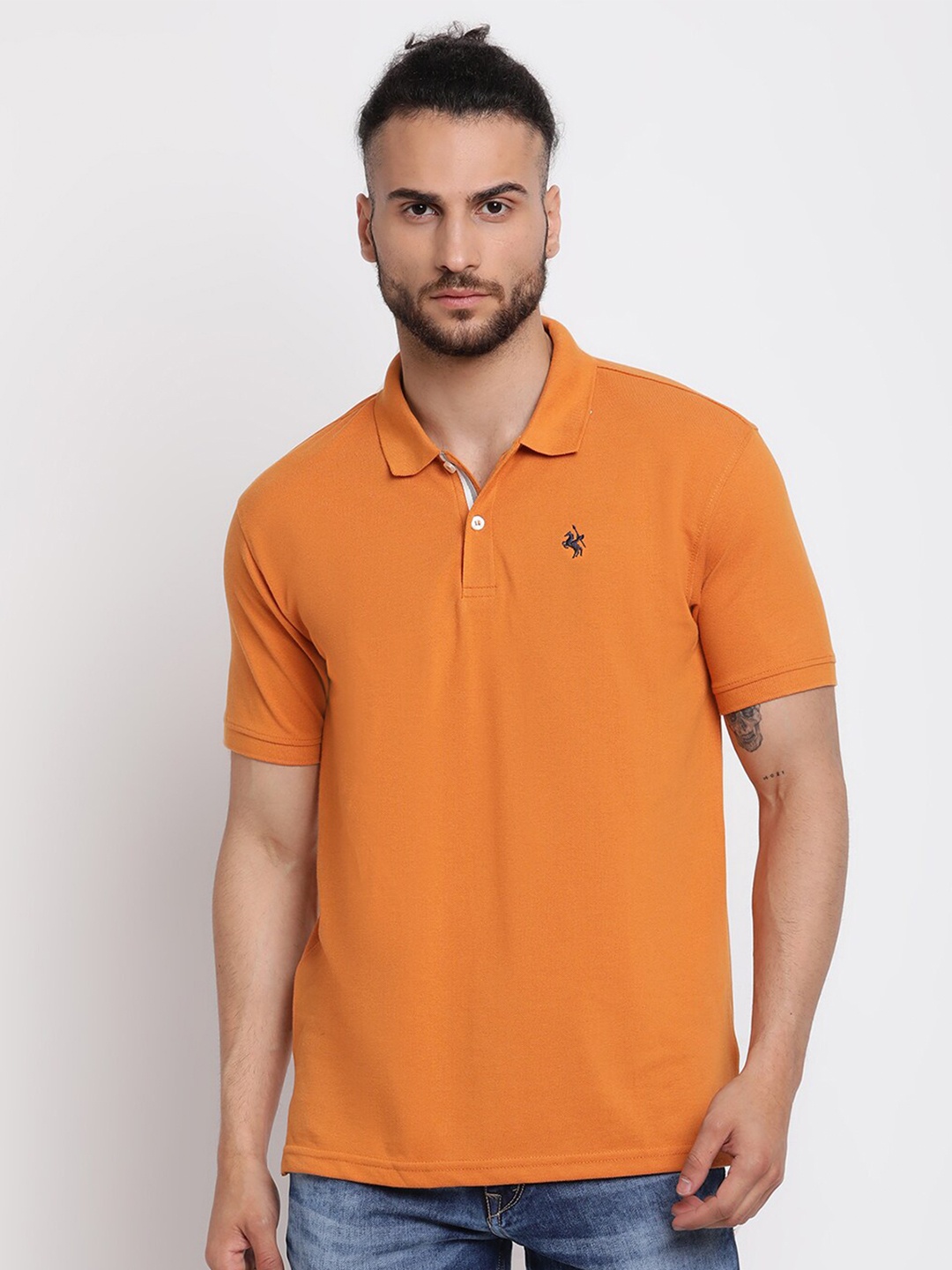 

Cantabil Men Orange Polo Collar Cotton Regular Fit T-shirt