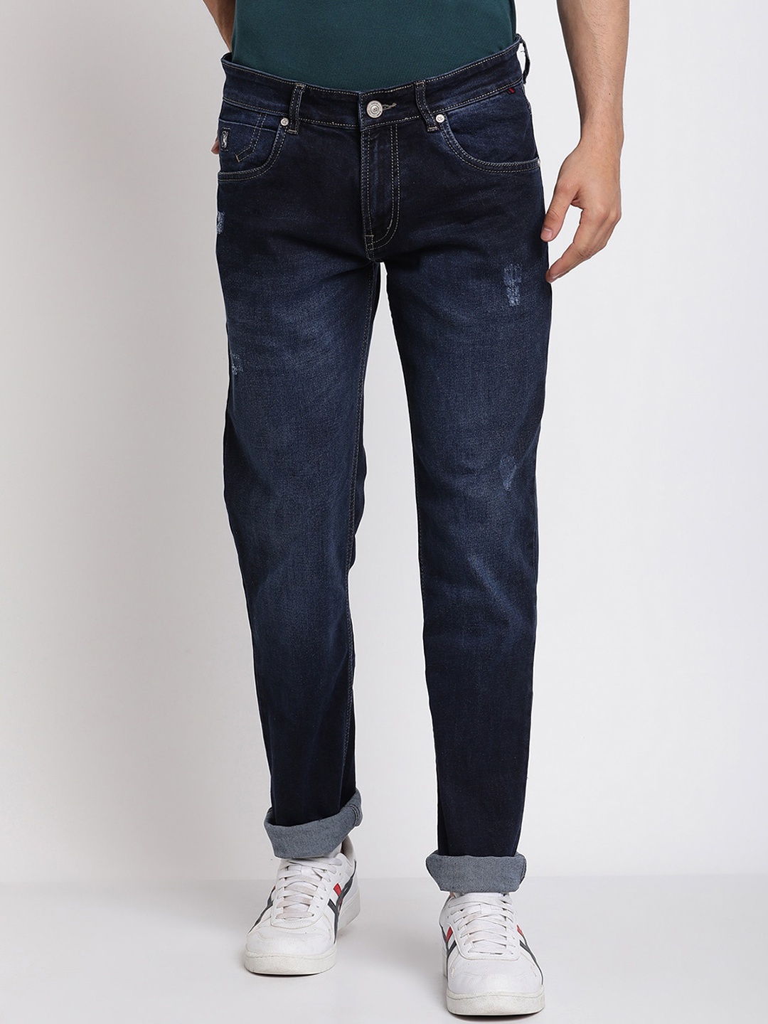 

Cantabil Men Blue Jean Low Distress Light Fade Stretchable Jeans