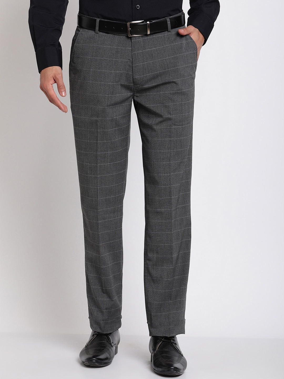

Cantabil Men Grey Checked Original Trousers