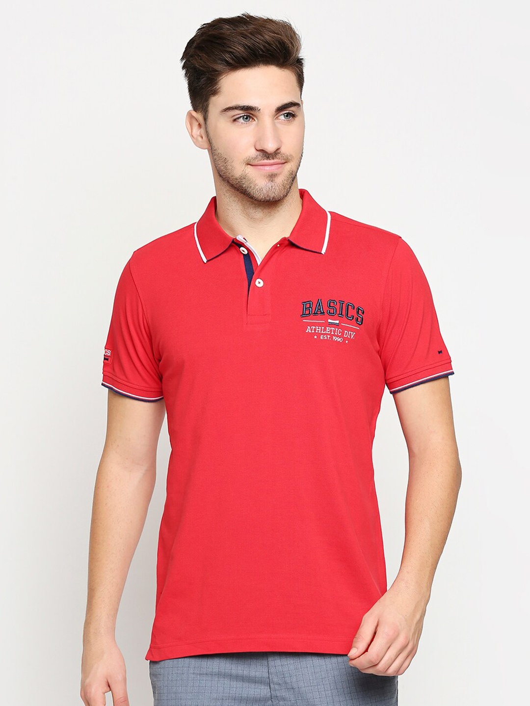 

Basics Men Red Pockets Slim Fit T-shirt