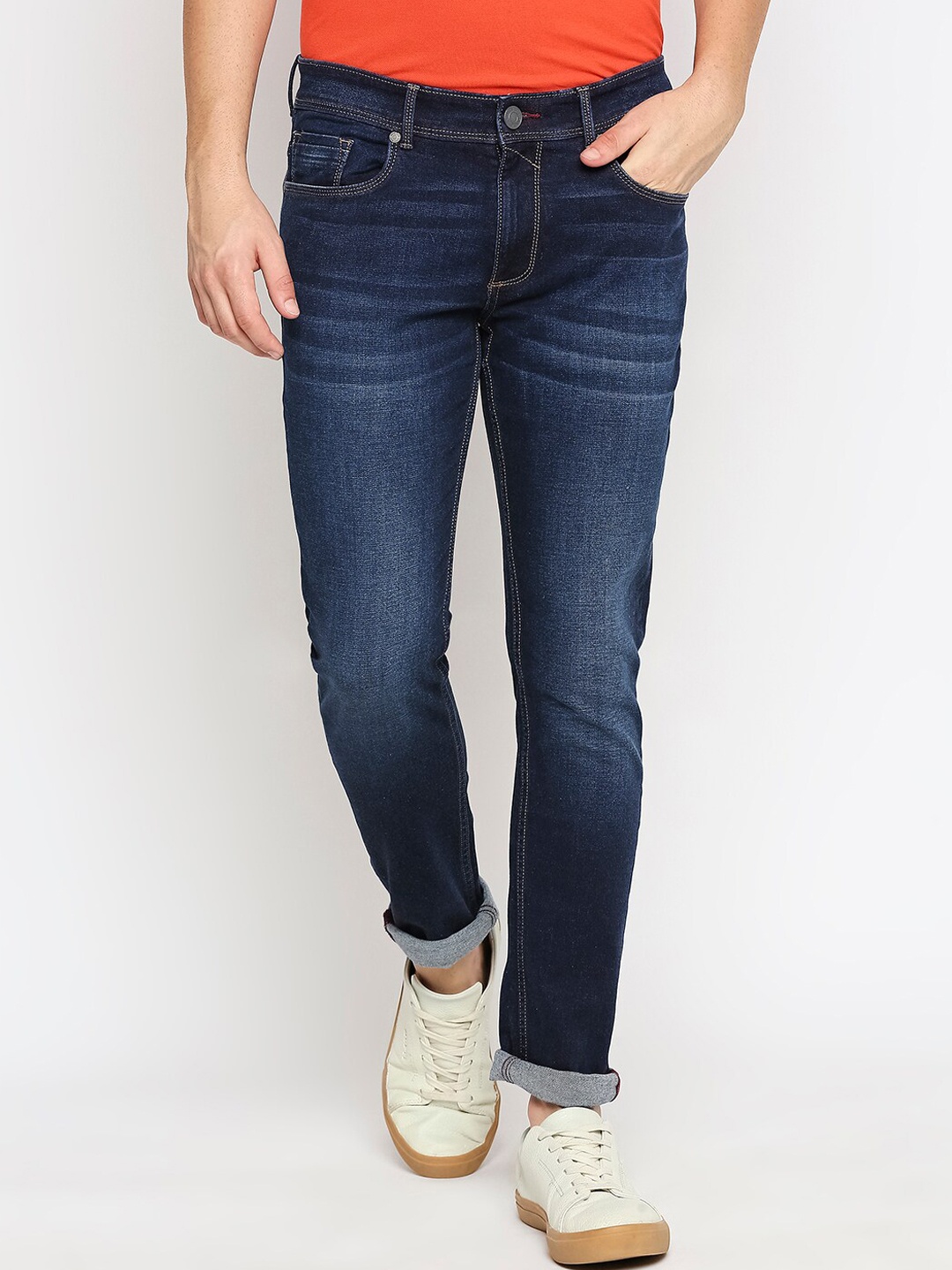 

Basics Men Navy Blue Skinny Fit Low-Rise Light Fade Stretchable Jeans