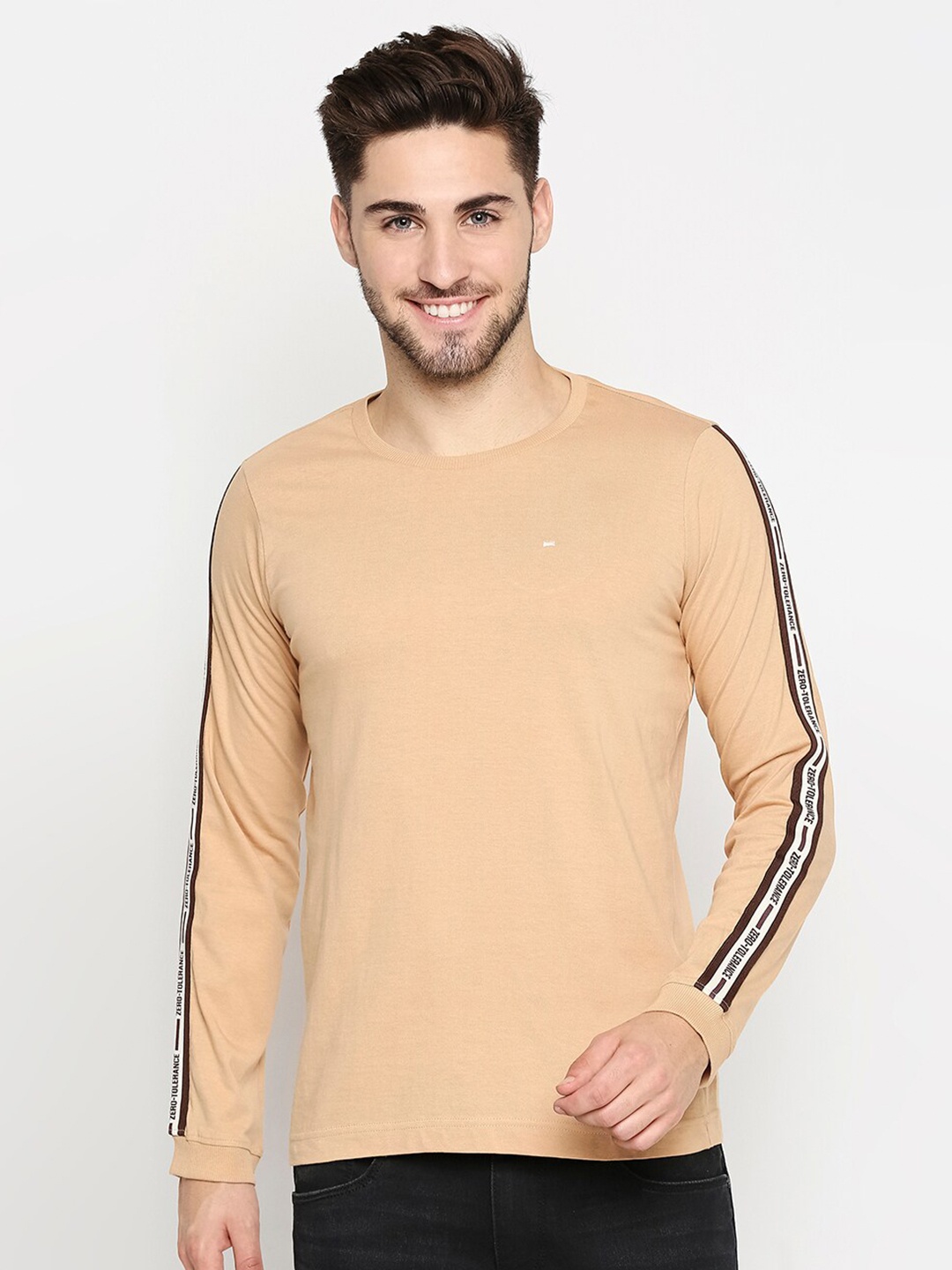 

Basics Men Khaki Cotton Slim Fit T-shirt