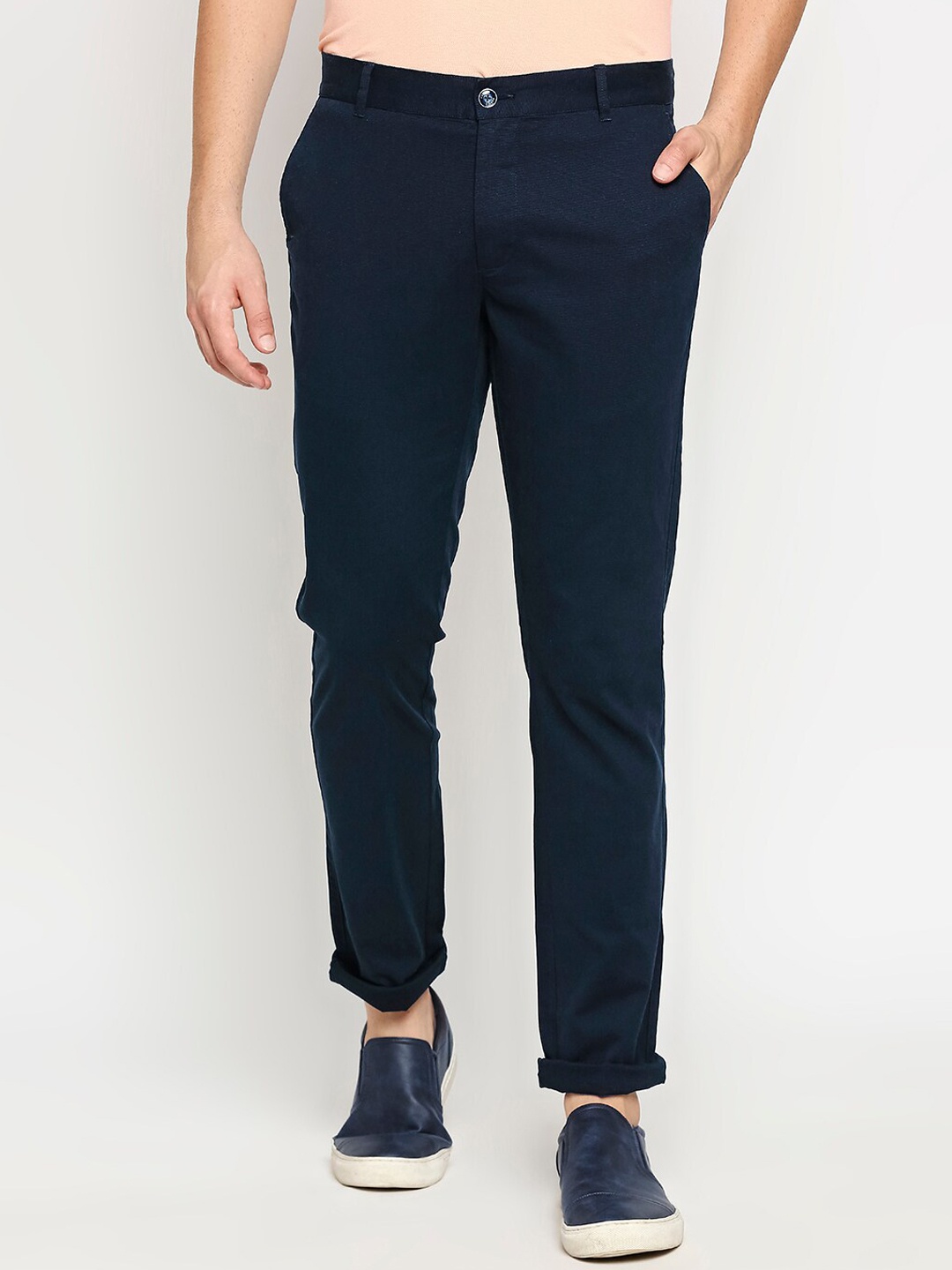 

Basics Men Navy Blue Tapered Fit Trousers