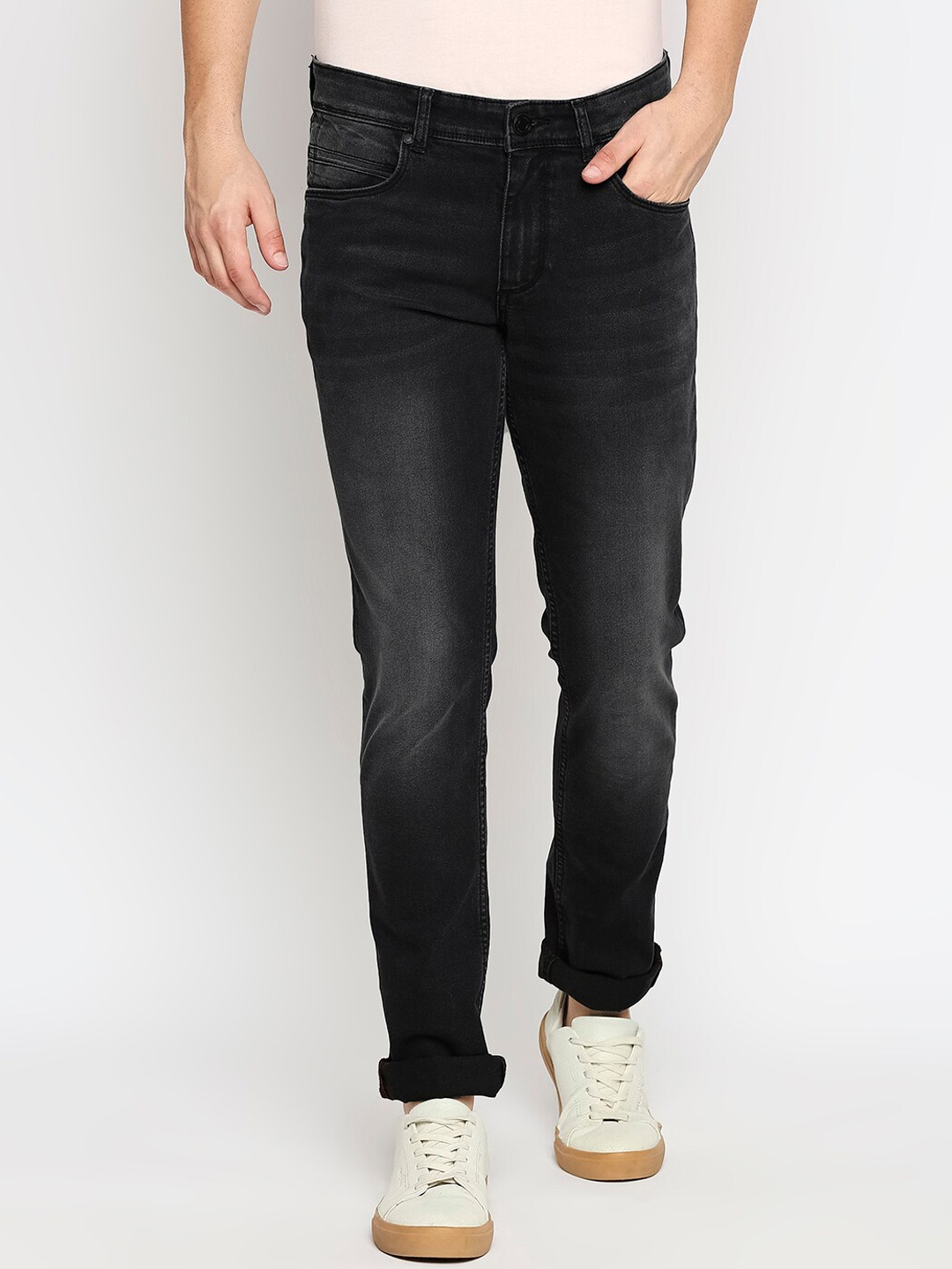 

Basics Men Black Super Skinny Fit Low-Rise Slash Knee Stretchable Jeans