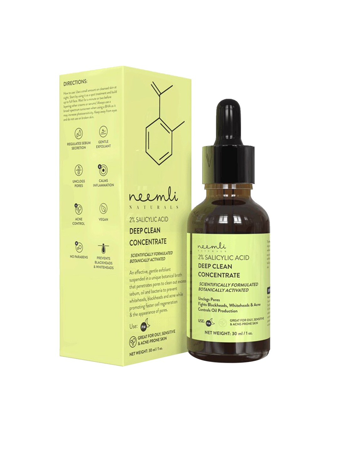 

Neemli Naturals 2% Salicylic Acid Deep Clean Concentrate Face Serum - 30 ml, Green