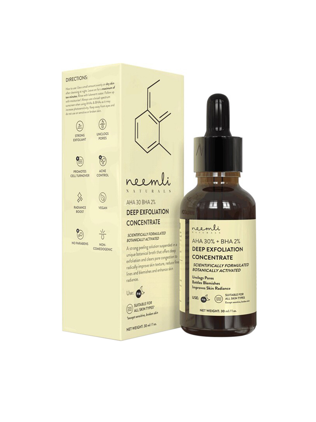

Neemli Naturals AHA 30% + BHA 2% Deep Exfoliation Concentrate Face Serum - 30 ml, Beige