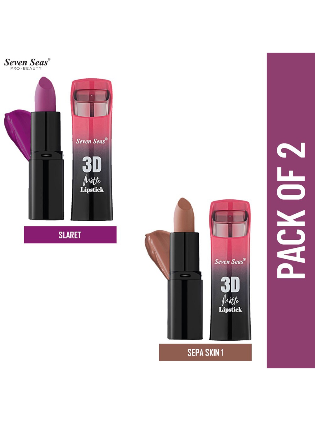 

Seven Seas Set of 2 3D Matte Lipstick - Clarlet 311 & Sepa Skin 1 320, Purple
