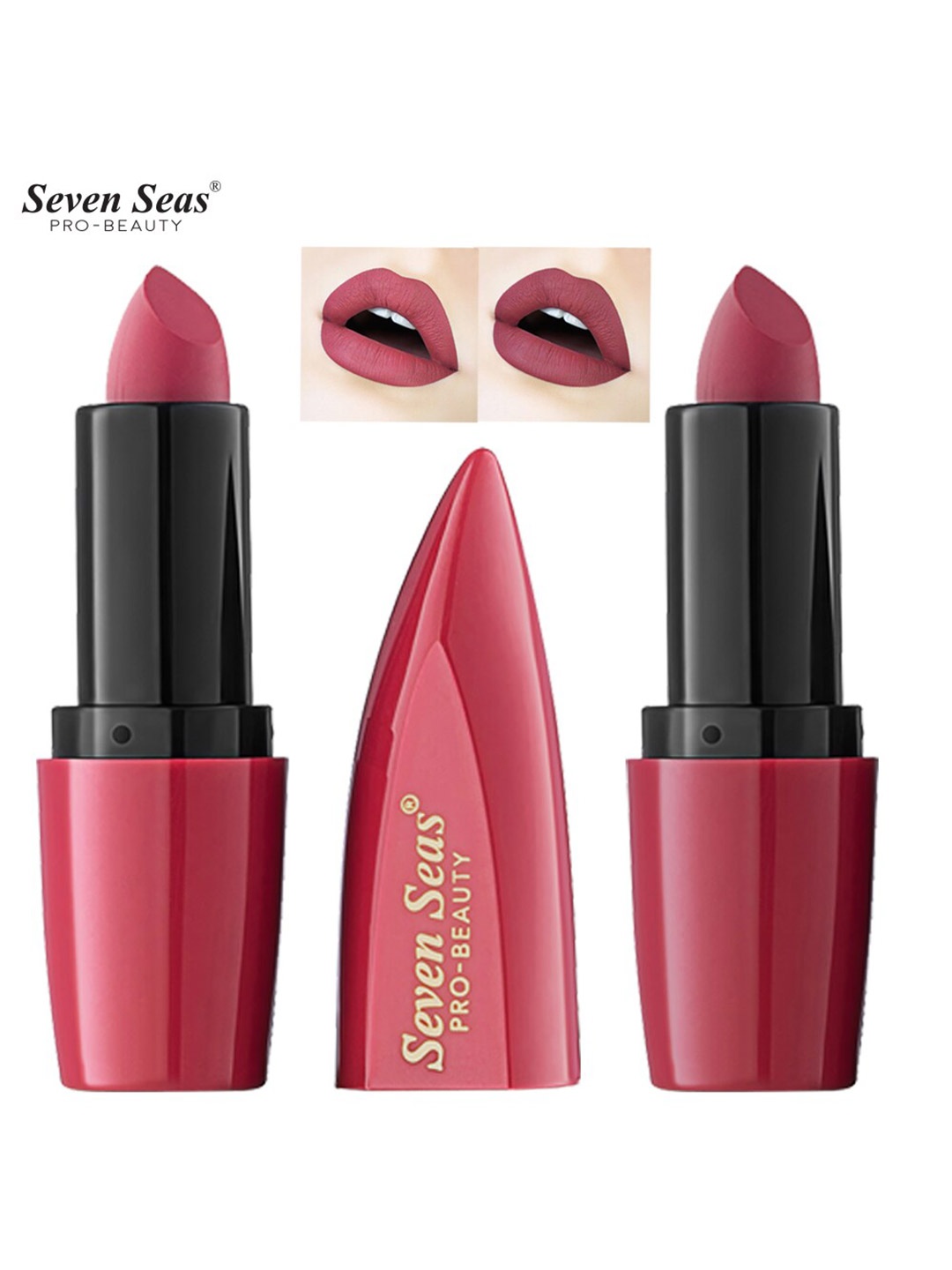 

Seven Seas Set of 2 Ultimate Matte Full Coverage Lipstick - Chestnut Rose 301 & Roof 302, Pink