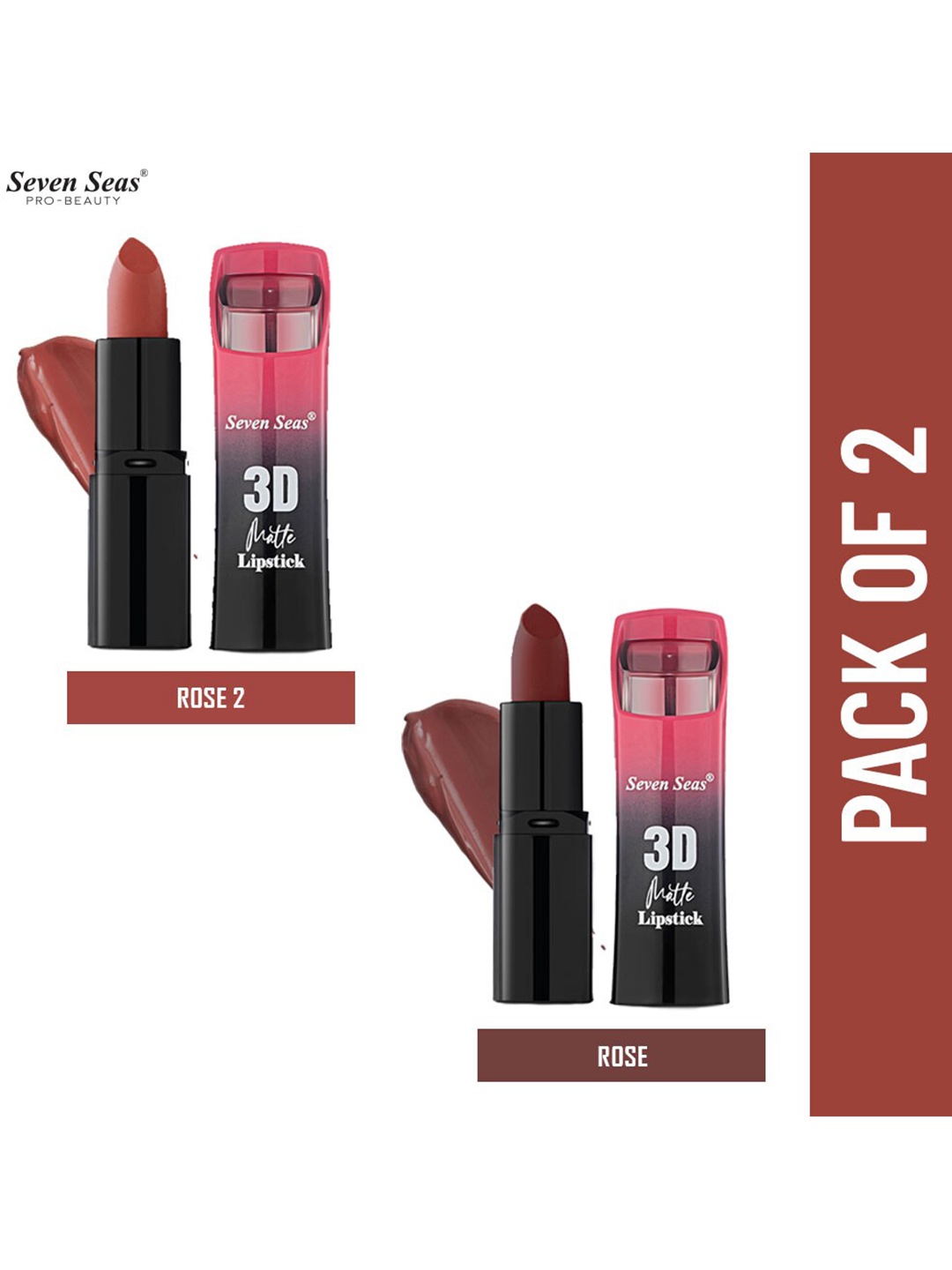 

Seven Seas Set of 2 3D Matte Lipsticks 3.8 g Each - Rose 2 & Rose, Brown