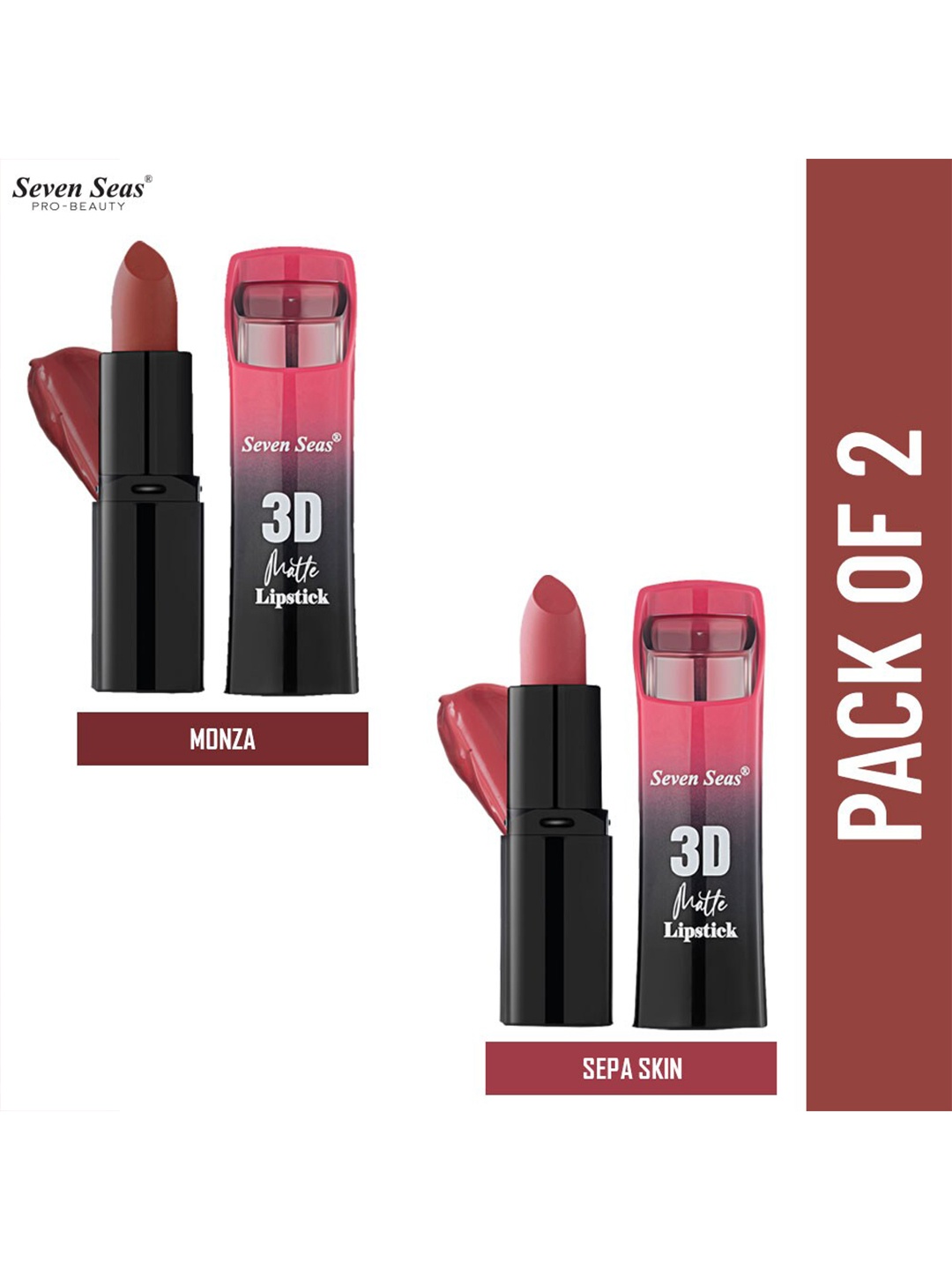 

Seven Seas Set of 2 3D Matte Lipsticks 3.8 g Each - Monza & Sepa Skin, Brown