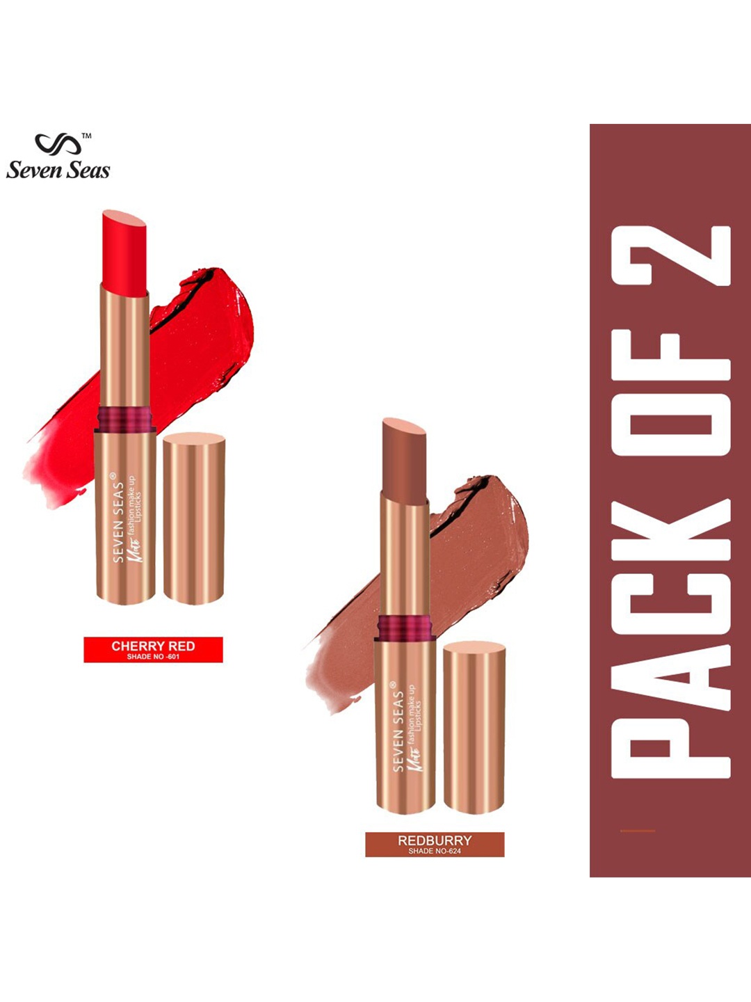 

Seven Seas Set of 2 Matte With You Lipstick - Cherry Red 601 & Redburry 624