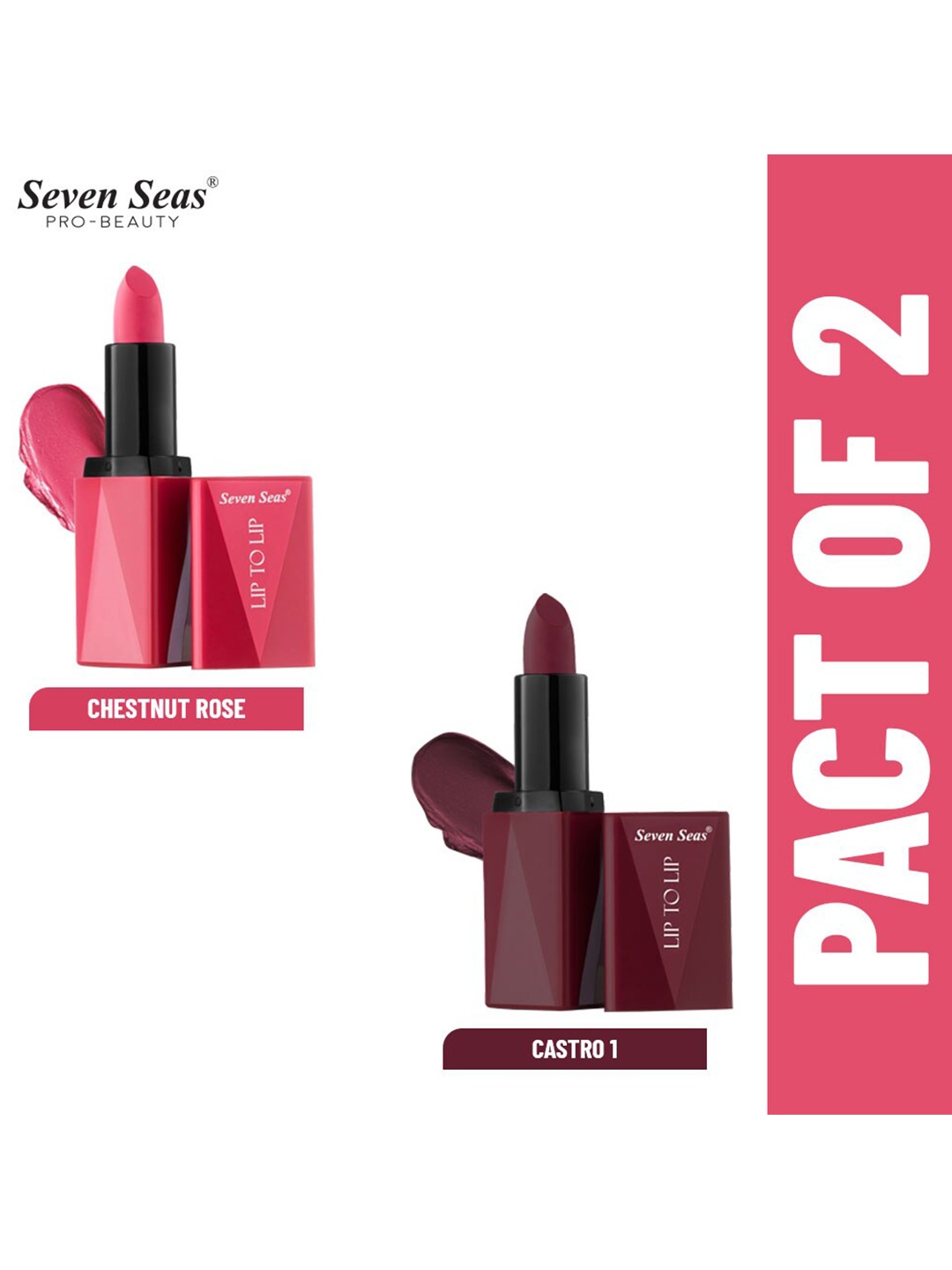 

Seven Seas Set of 2 Lip to Lip Matte Lipsticks - Chestnut Rose & Castro 1, Pink