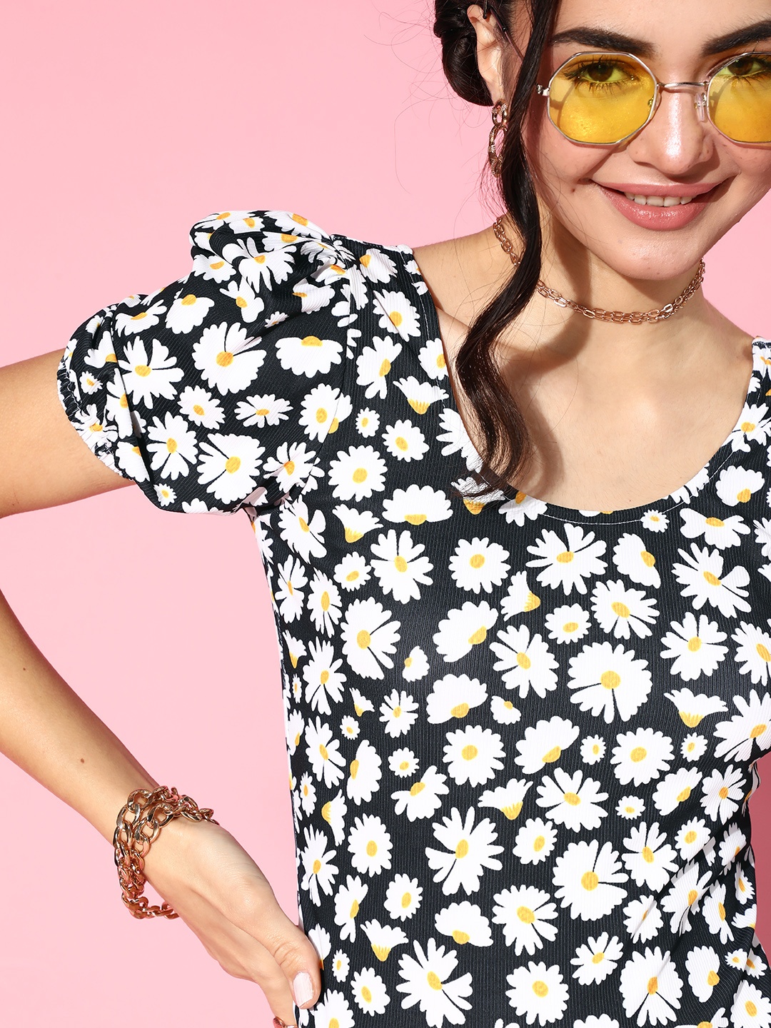 

Athena Black Floral Print Blouson Top
