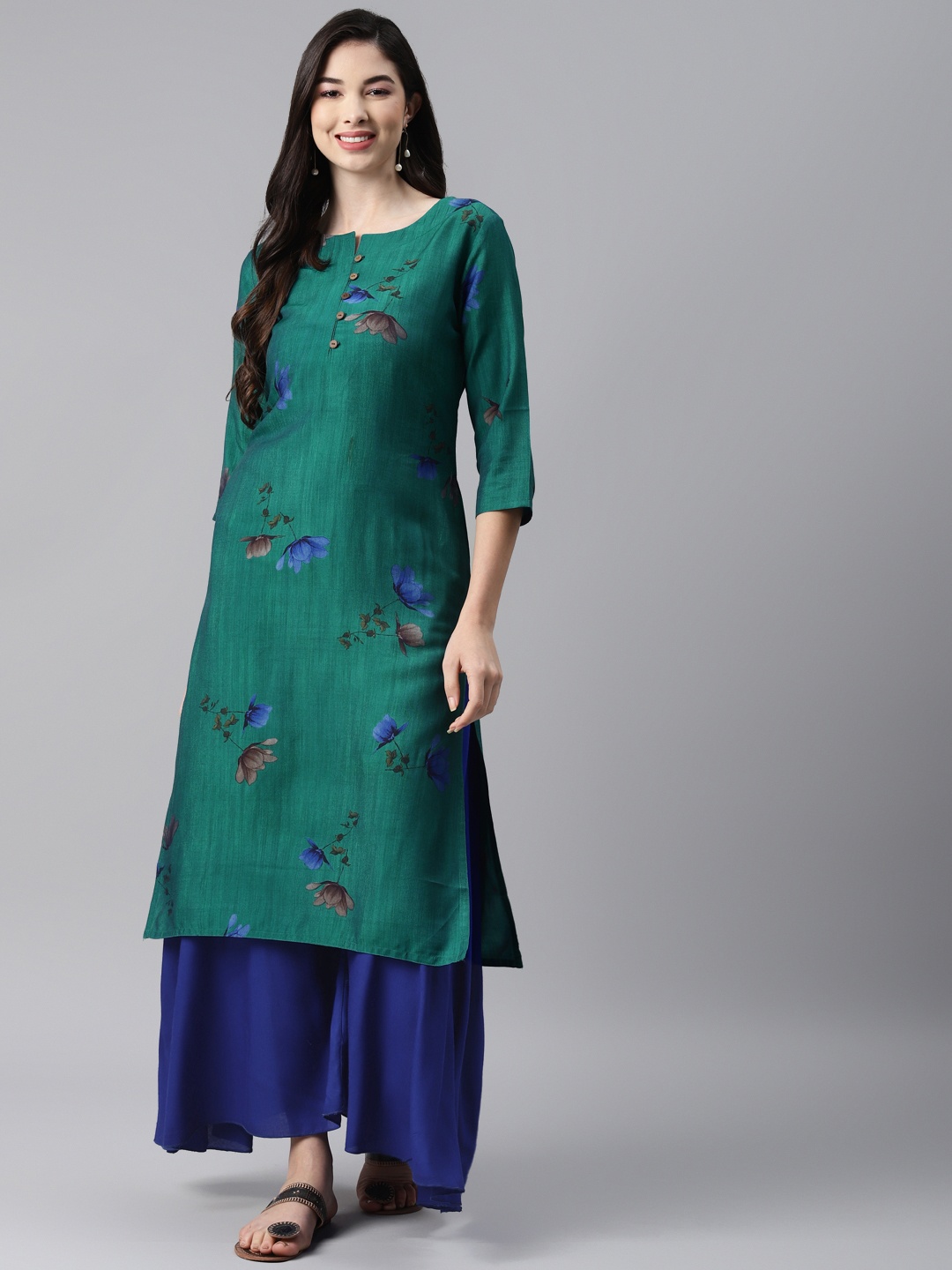 

Aarika Green Floral Printed Pure Cotton Kurti