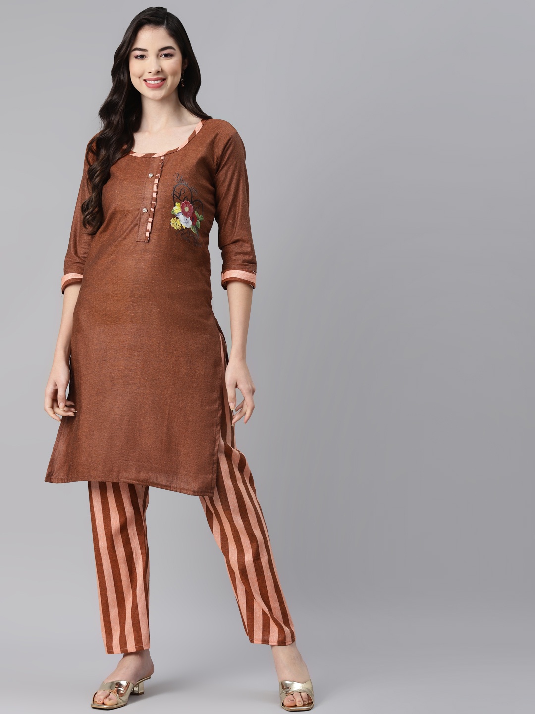 

Aarika Women Brown Pure Silk Kurta with Trousers