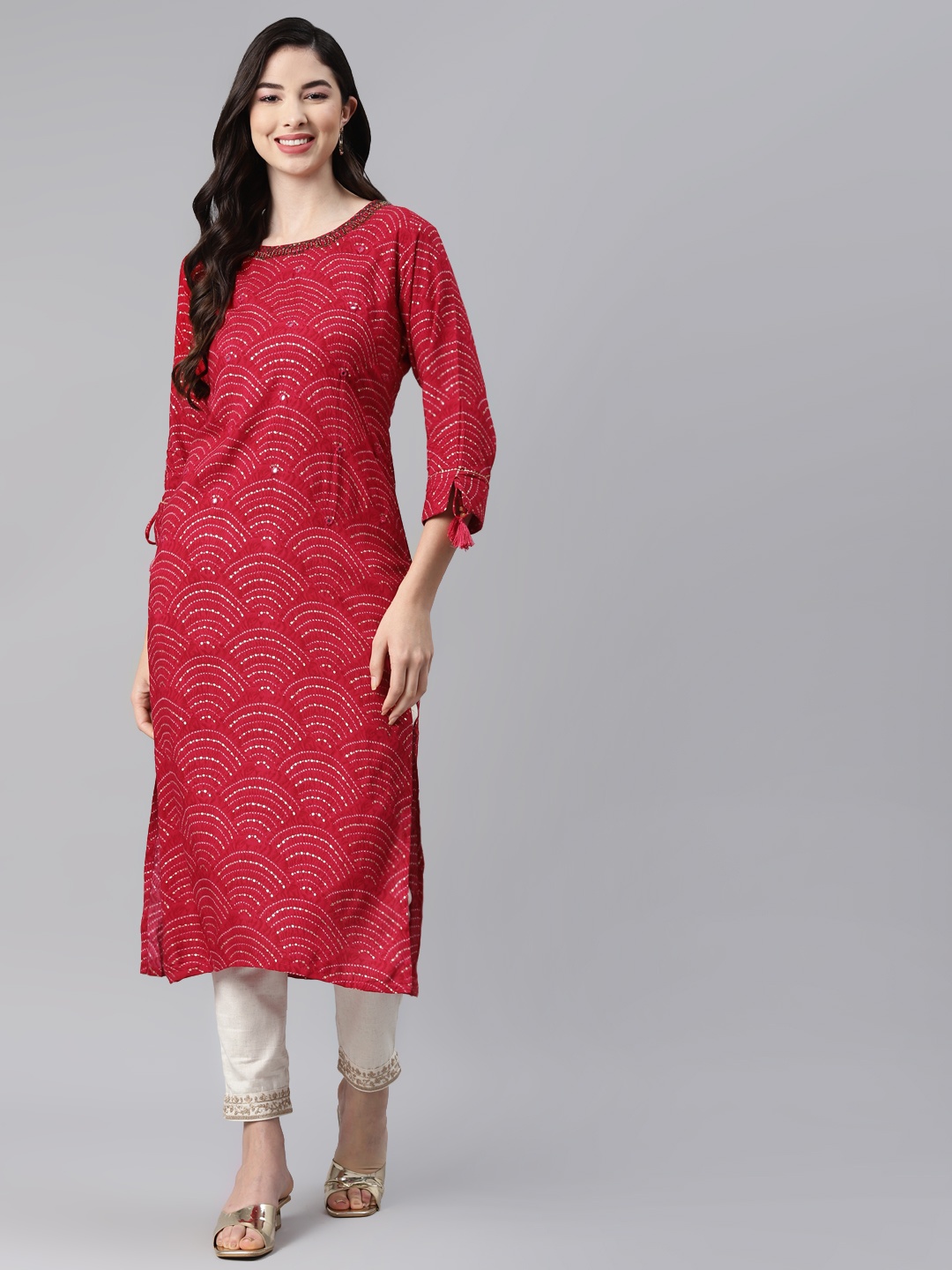 

Aarika Pink Ethnic Motifs Printed Pure Cotton Kurti