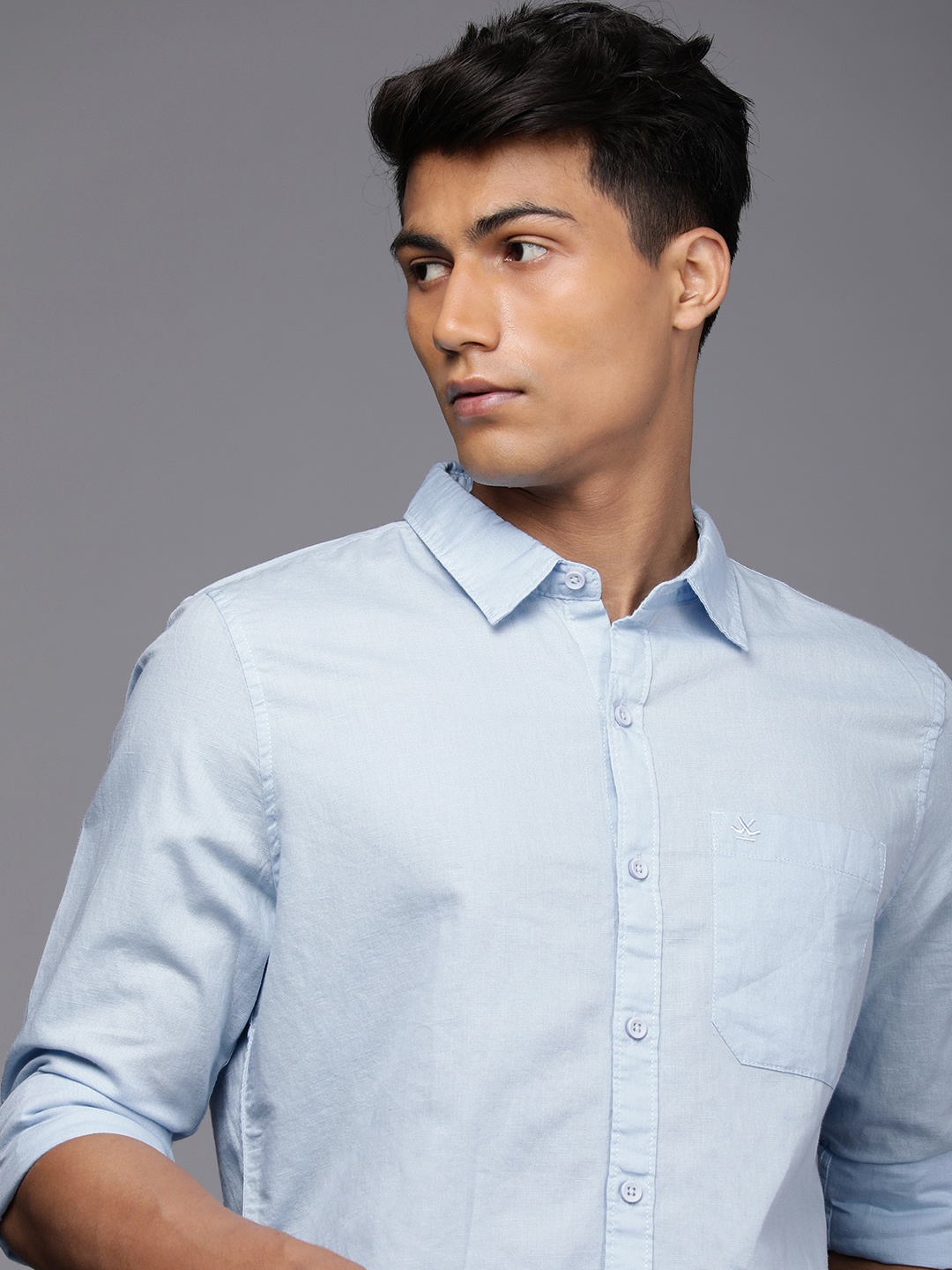 

WROGN Men Turquoise Blue Solid Full Sleeves Casual Shirt