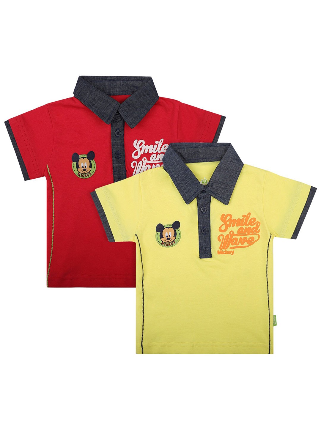

Bodycare Kids Boys Red & Yellow 2 Mickey Mouse Printed Polo Collar Cotton T-shirts