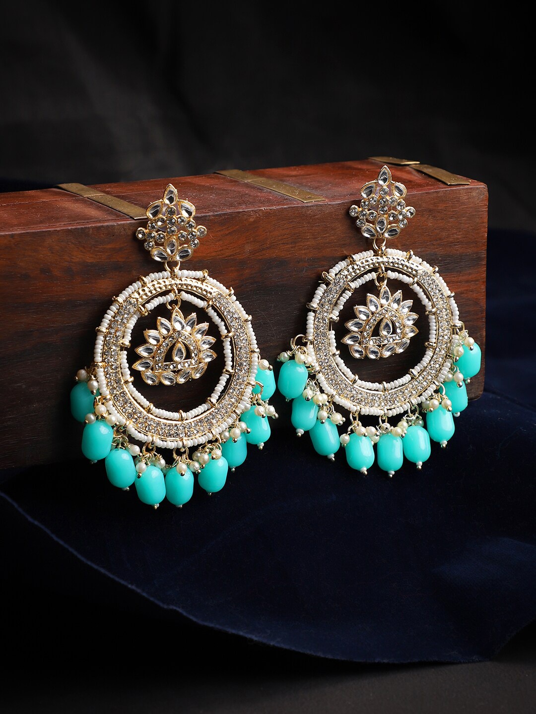 

ANIKAS CREATION Turquoise Blue Circular Chandbalis Earrings