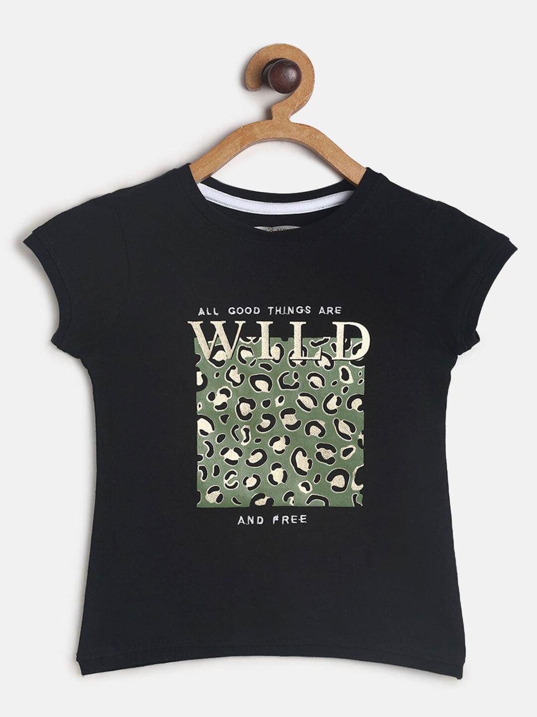

TALES & STORIES Girls Black Printed Cotton Slim Fit T-shirt