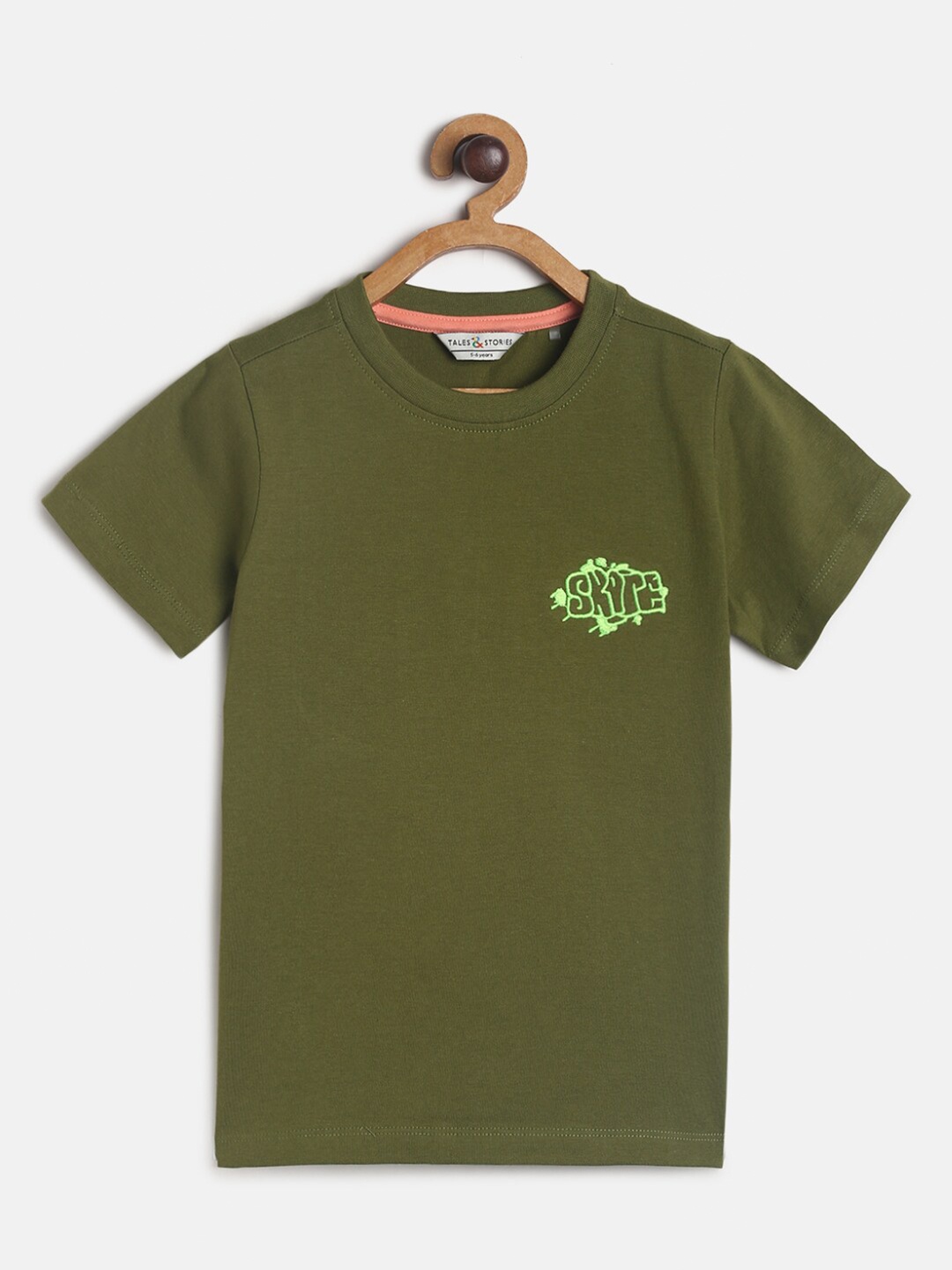 

TALES & STORIES Boys Olive Green Cotton T-shirt