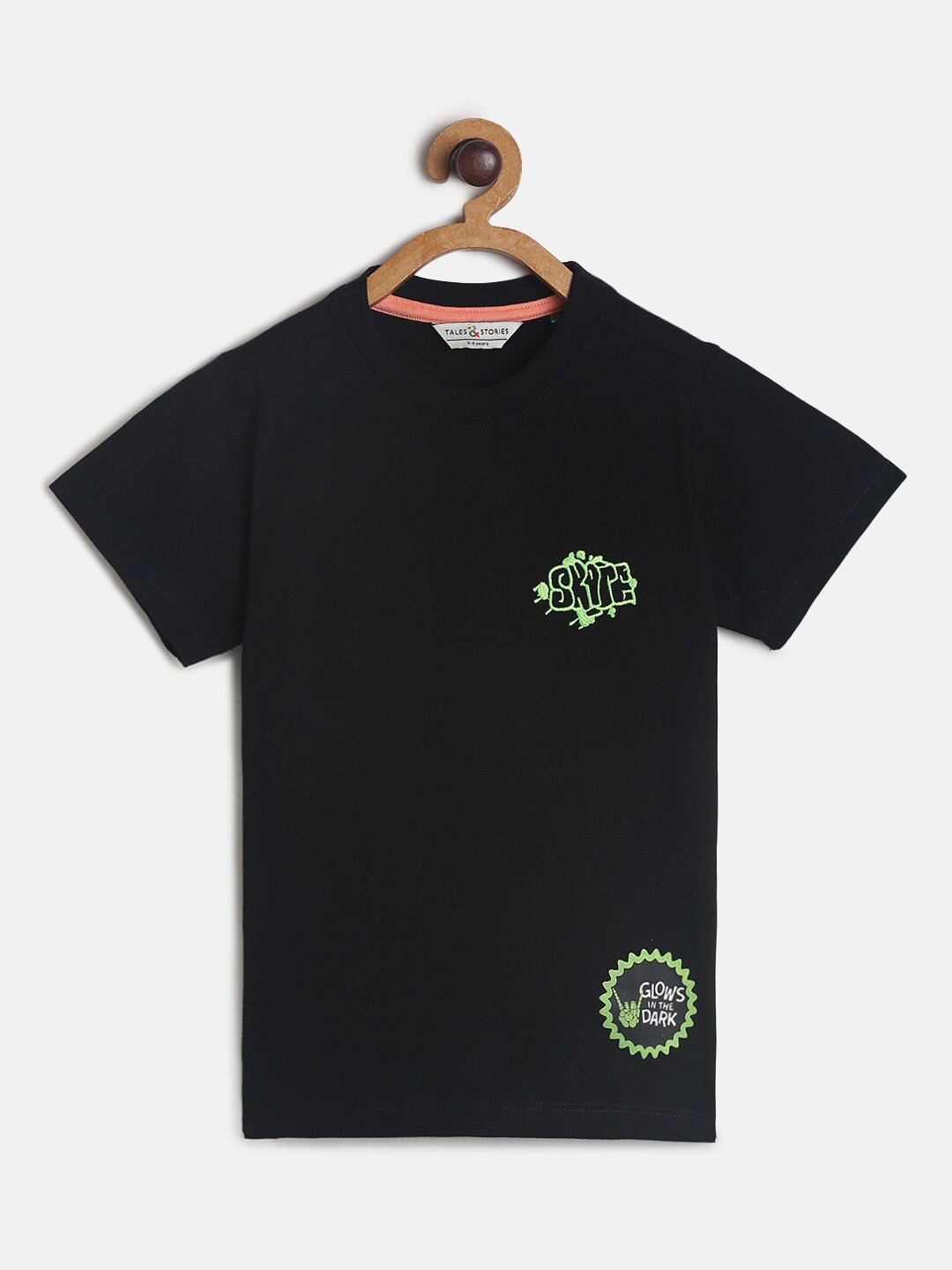 TALES & STORIES Boys Black Embroidered T-shirt