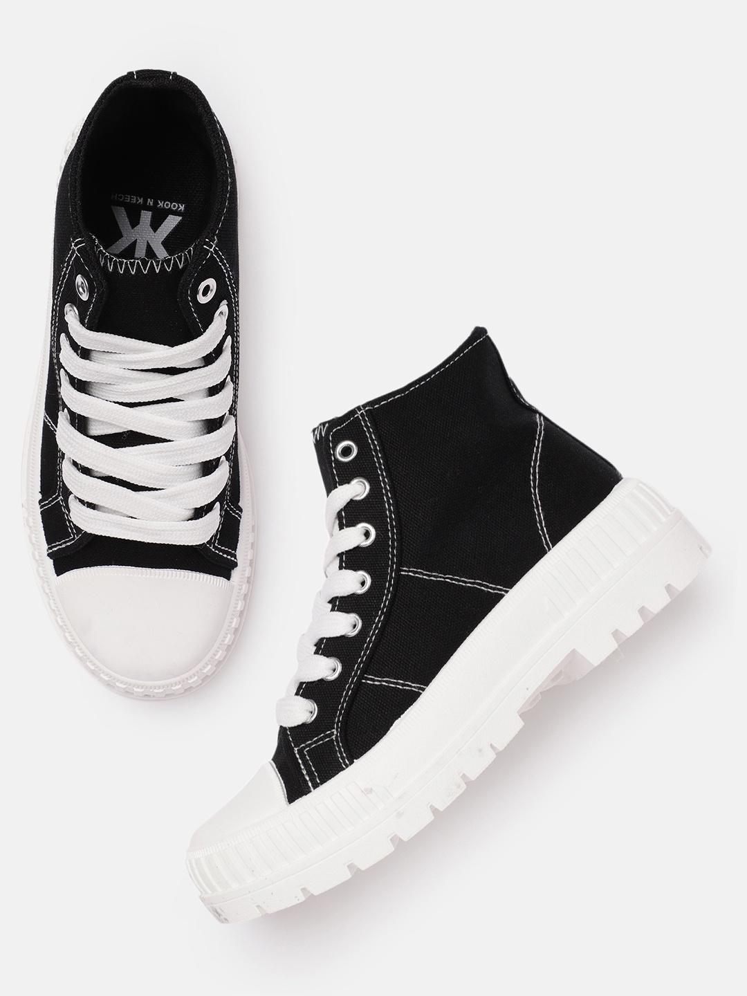 

Kook N Keech Women Black Solid Mid-Top Canvas Sneakers