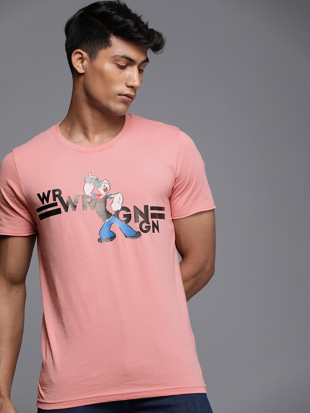 

WROGN X POPEYE Men Pink Popeye Printed Pure Cotton Slim Fit T-shirt