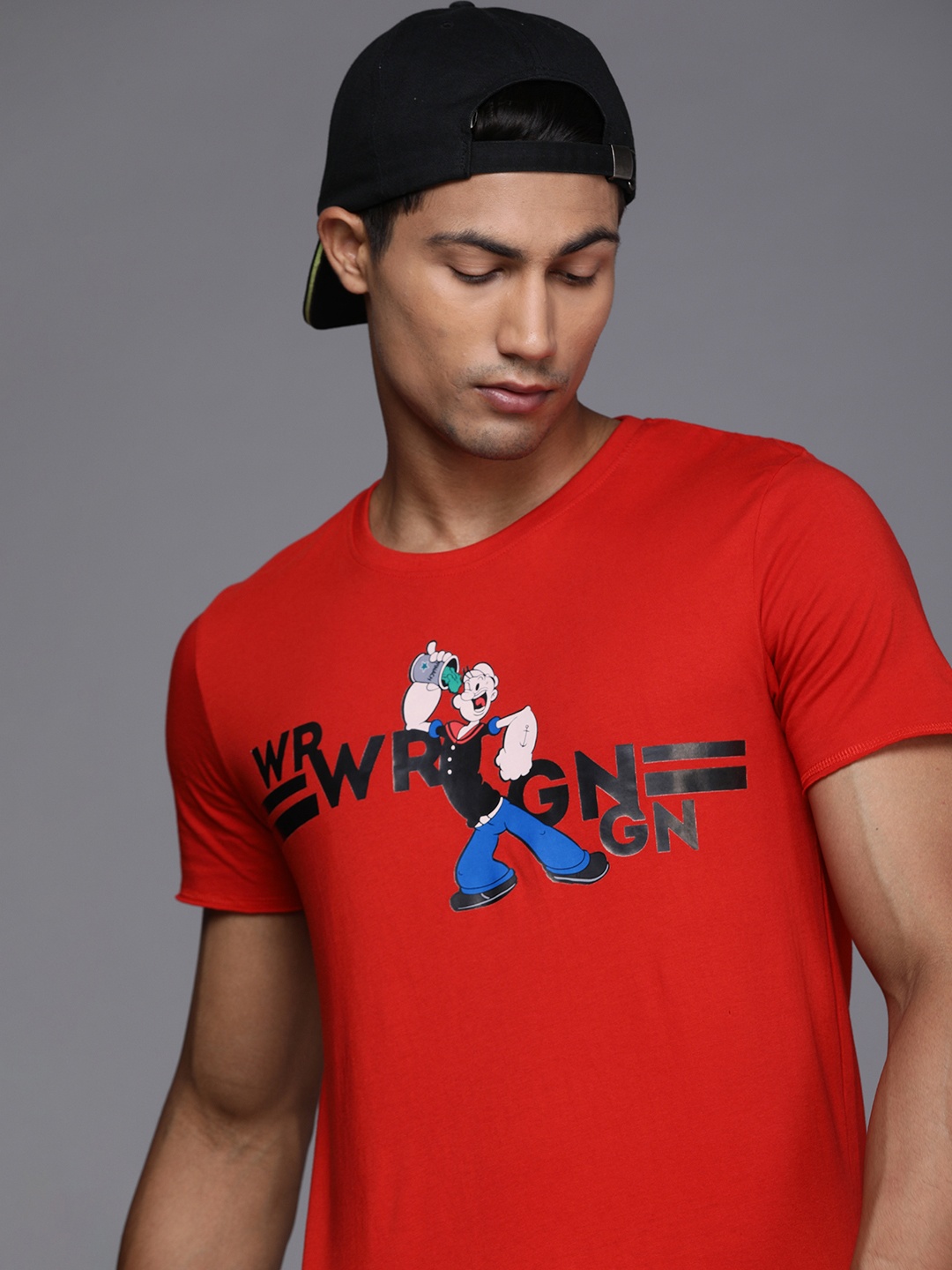 

WROGN Men Red Popeye Printed Slim Fit T-shirt