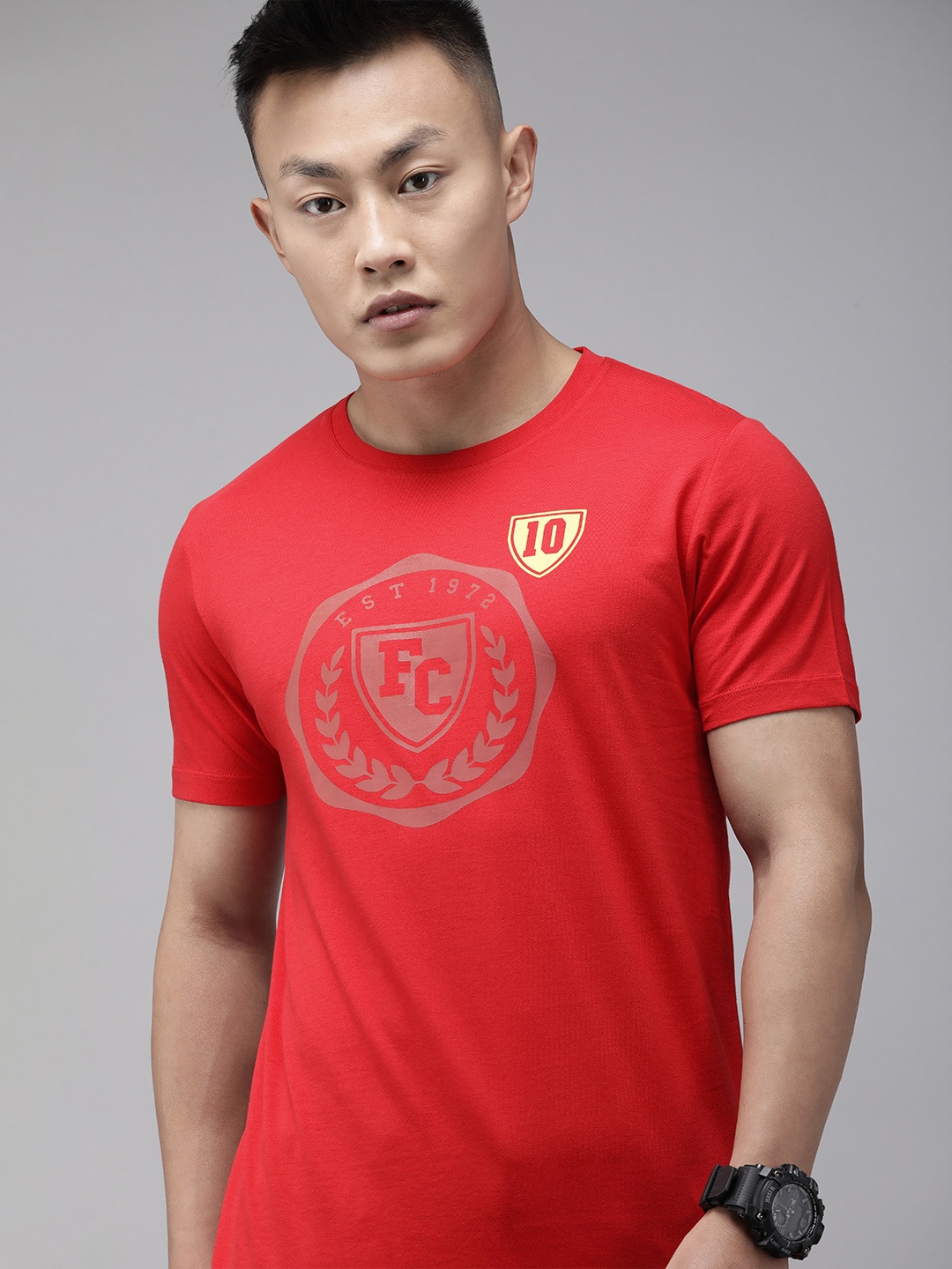 

French Connection Men Red Varsity Printed Slim Fit T-shirt