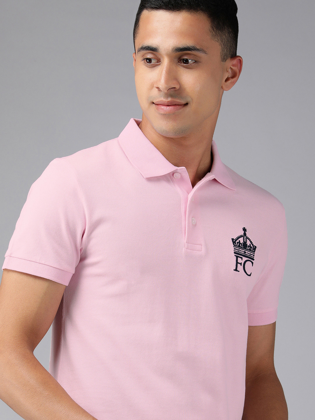 

French Connection Men Pink Brand Logo Polo Collar Pure Cotton Slim Fit T-shirt