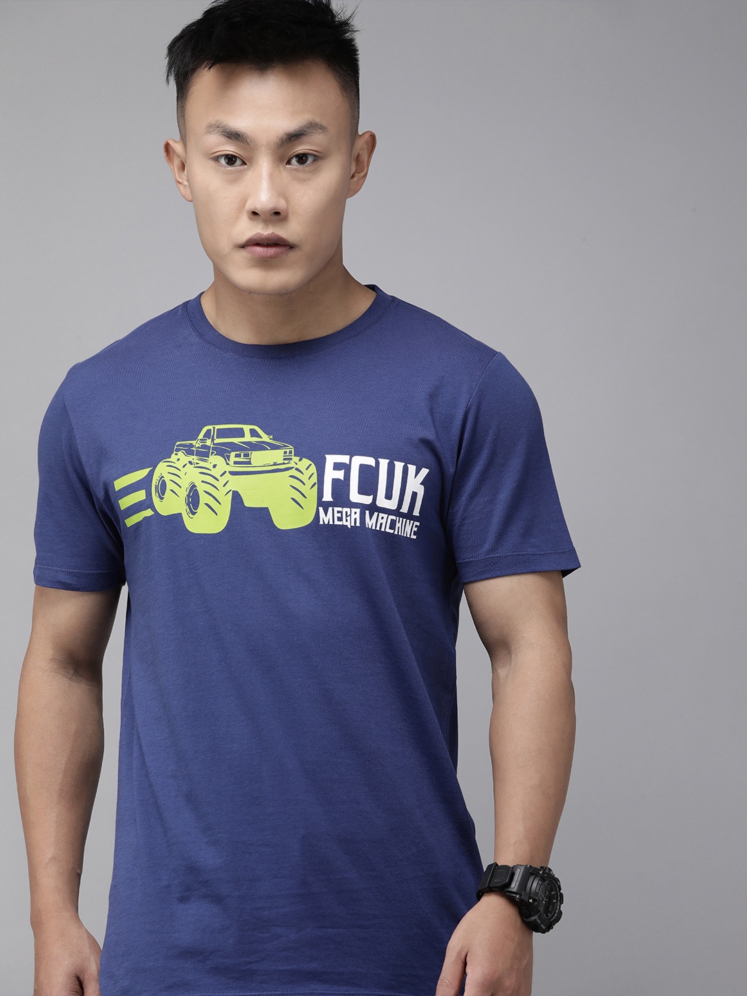 

French Connection Men Navy Blue Printed Slim Fit T-shirt