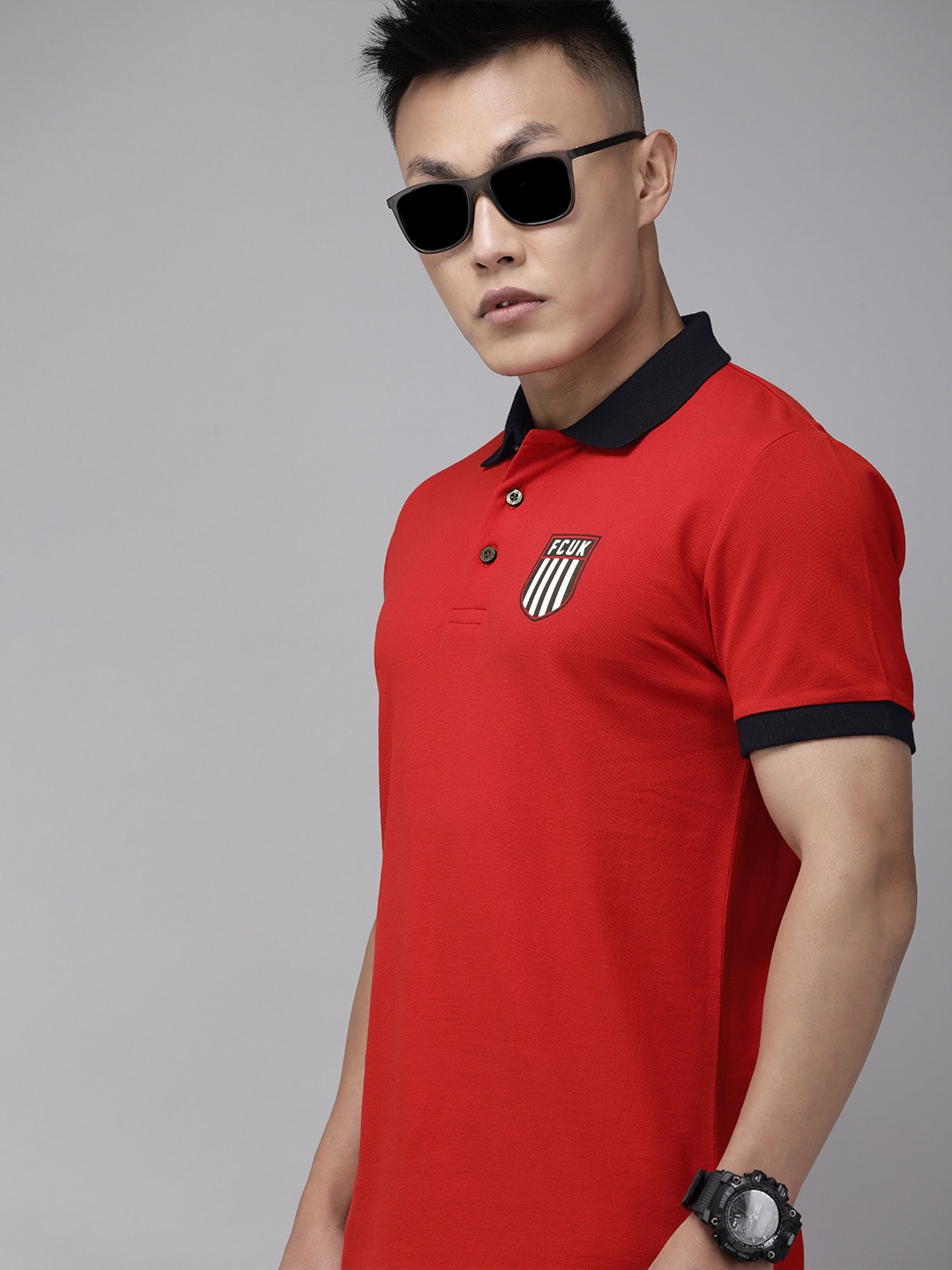 

French Connection Men Red Polo Collar Slim Fit T-shirt