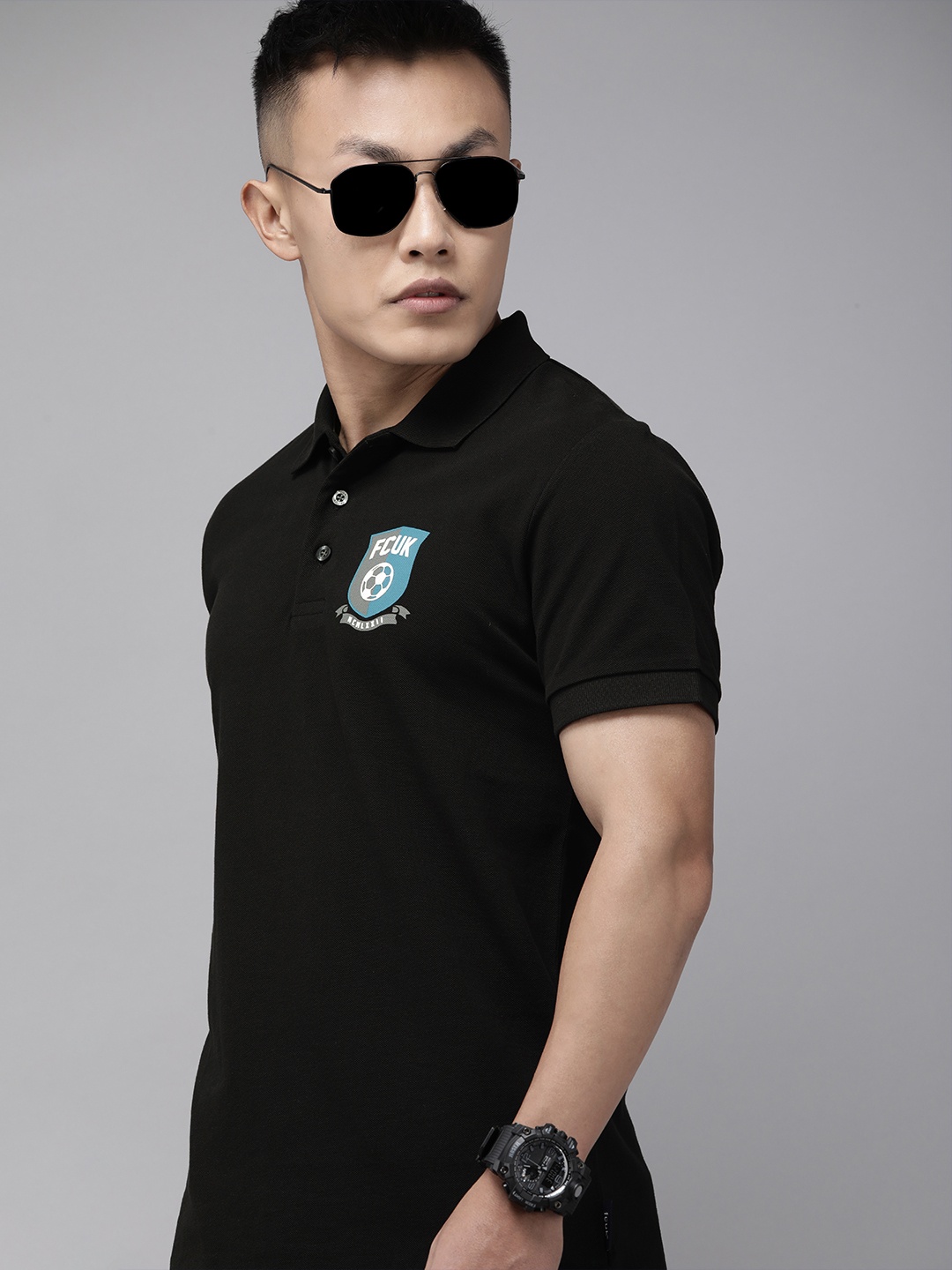 

French Connection Men Black Polo Collar Slim Fit T-shirt