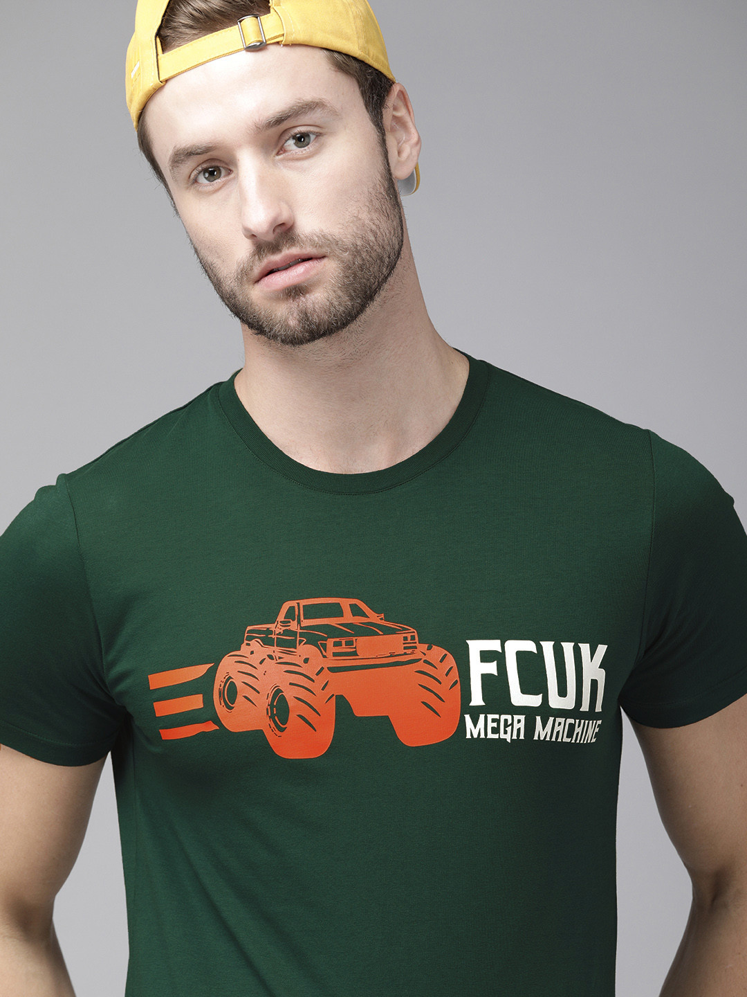 

French Connection Men Green Brand Logo Printed Pure Cotton Slim Fit T-shirt
