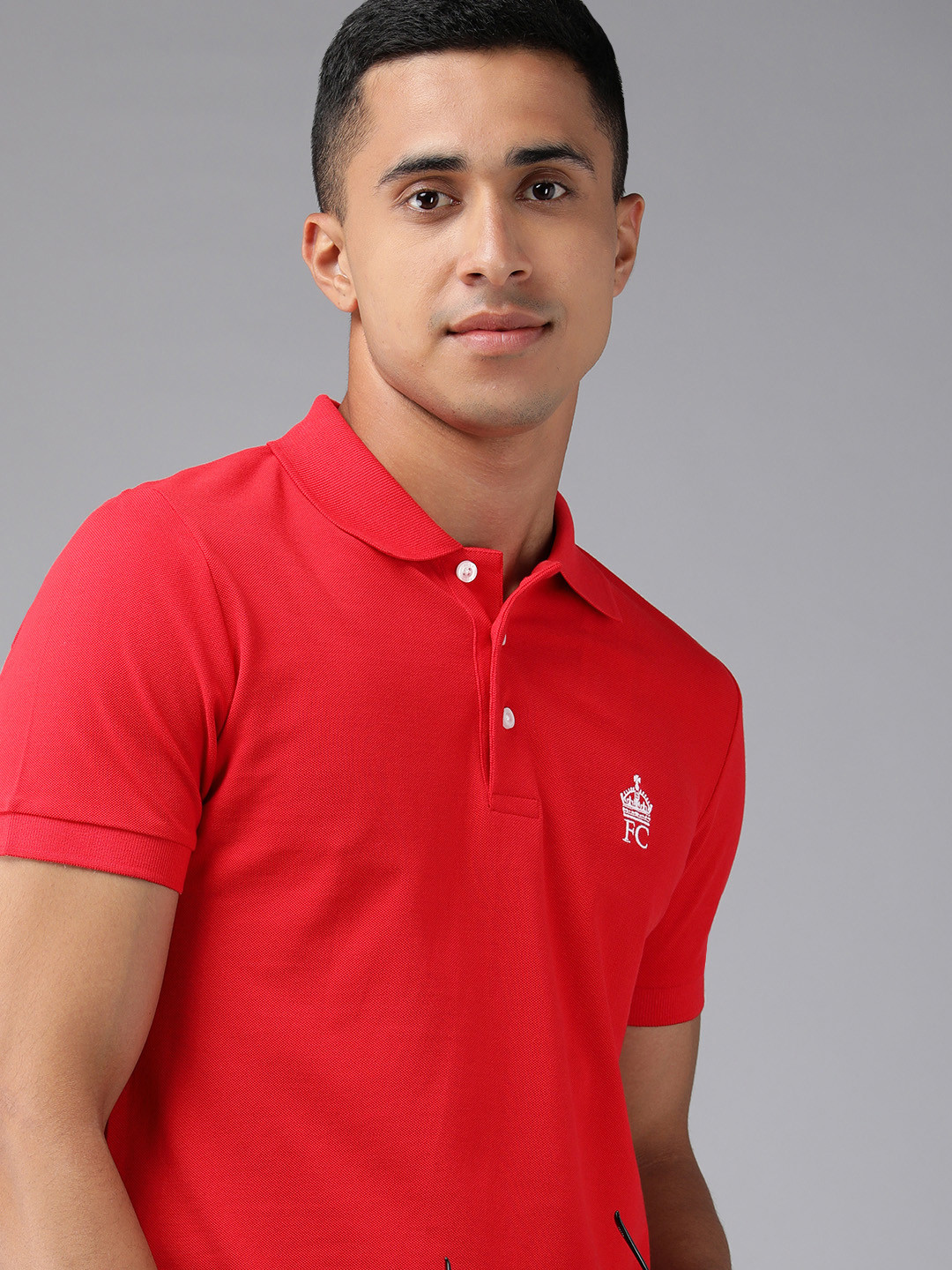 

French Connection Men Red Brand Logo Polo Collar Slim Fit Casual T-shirt