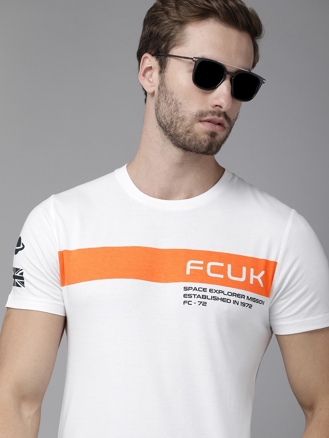 

French Connection Men White Brand Logo Printed Pure Cotton Slim Fit T-shirt