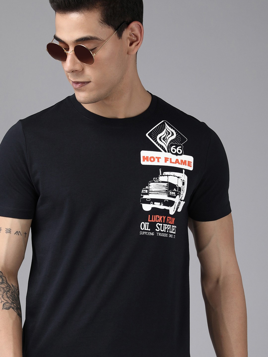 

French Connection Men Navy Blue Printed T-shirt