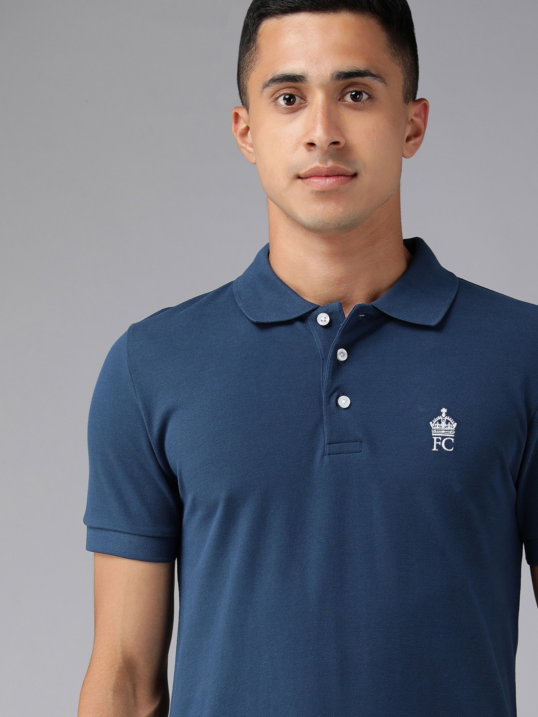 

French Connection Men Teal Blue Polo Collar Pure Cotton T-shirt