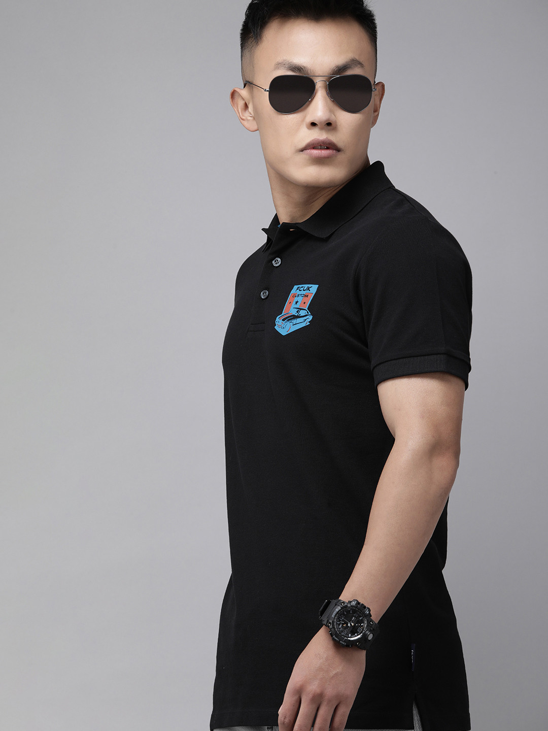 

French Connection Men Black Polo Collar Slim Fit T-shirt