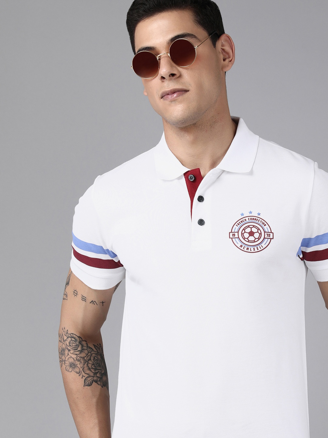 

French Connection Men White Polo Collar T-shirt