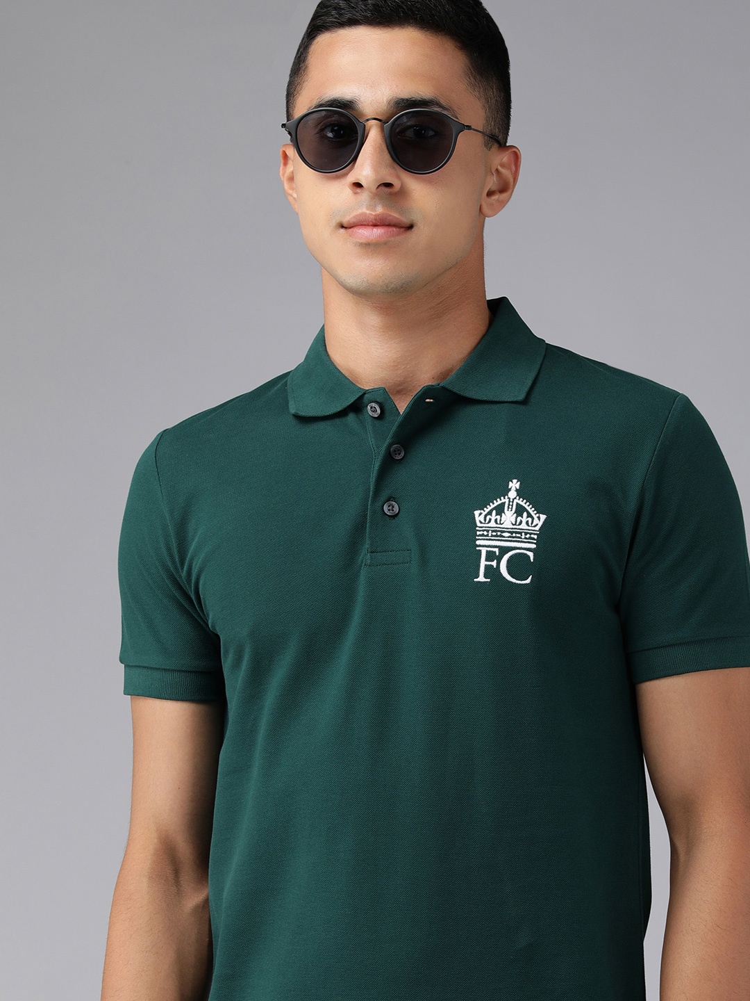 

French Connection Men Green Brand Logo Polo Collar Slim Fit Casual T-shirt
