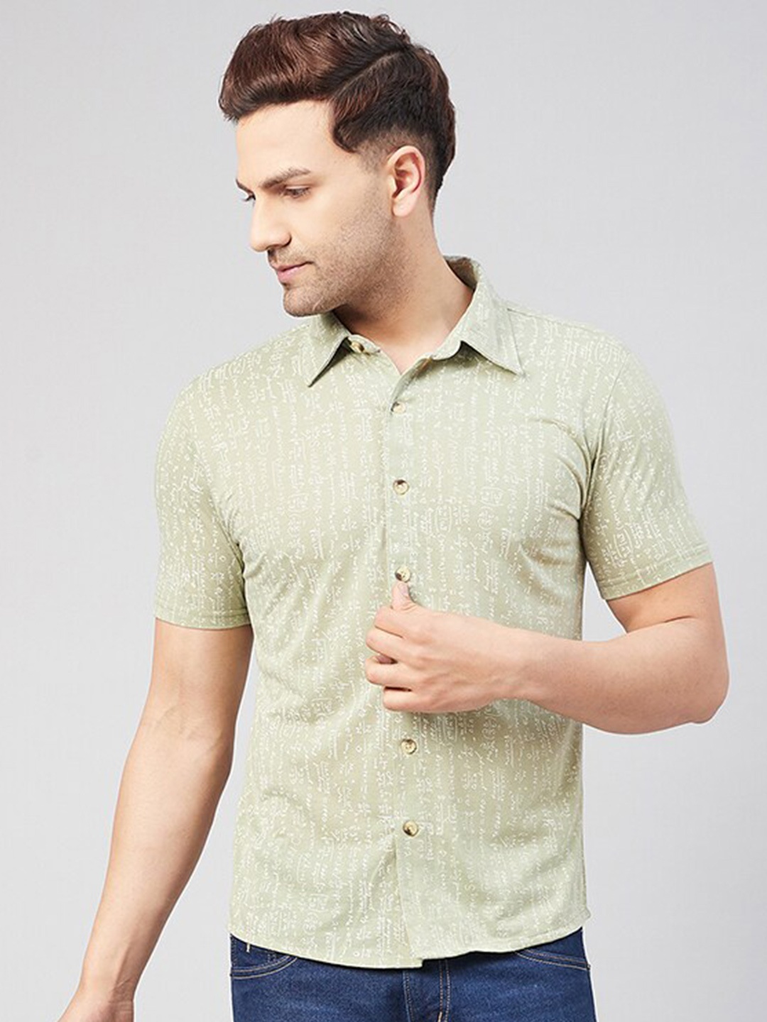 

GRITSTONES Men Green Comfort Printed Casual Shirt