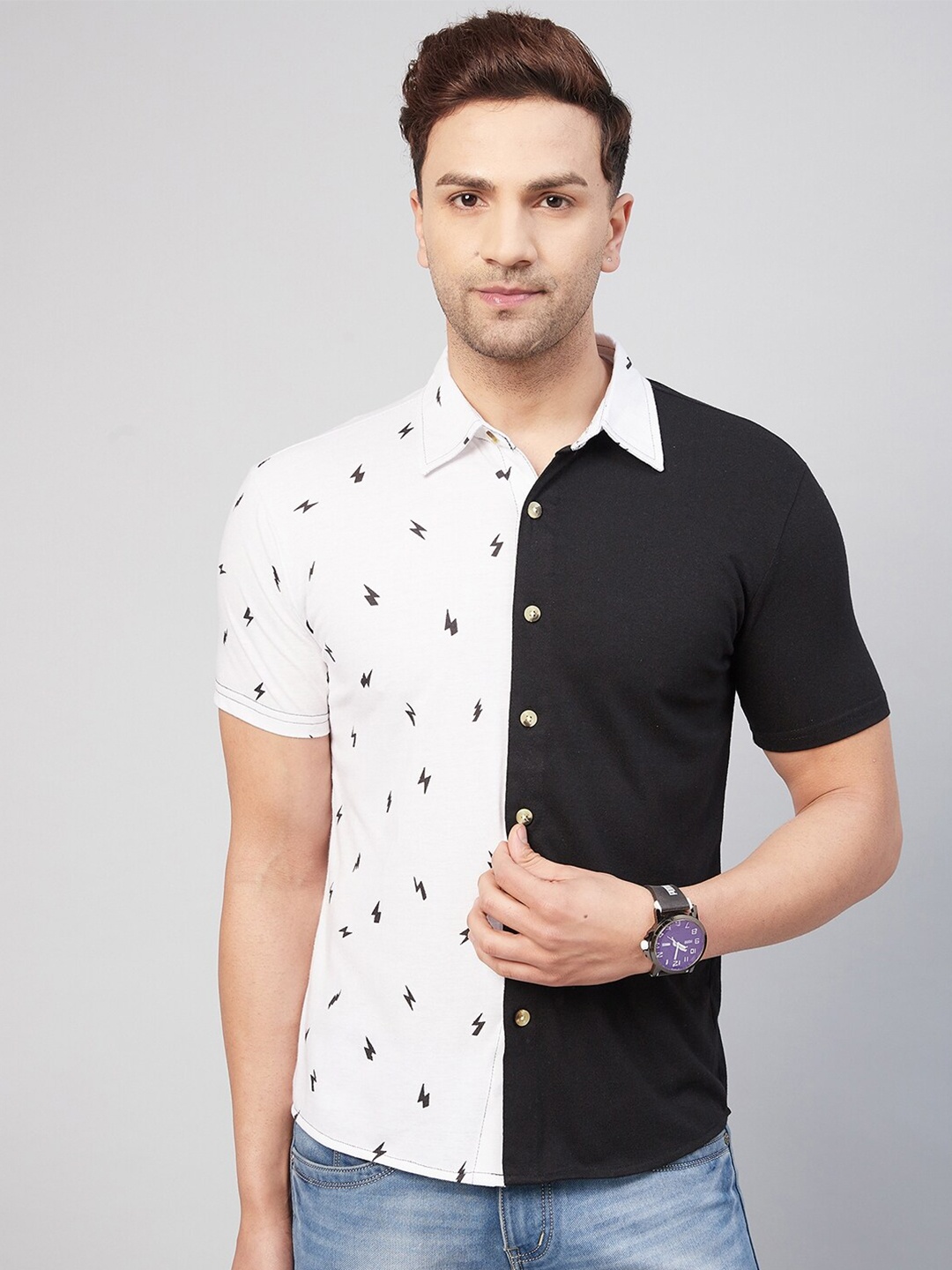 

GRITSTONES Men Black Comfort Regular Fit Printed Cotton Casual Shirt