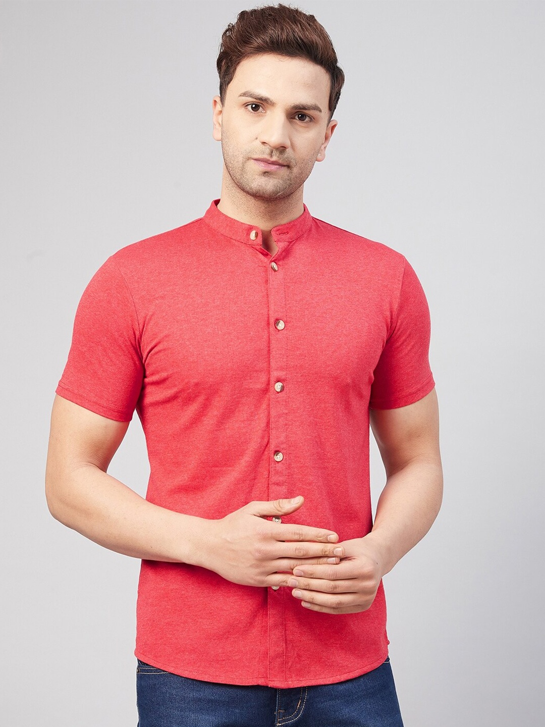 

GRITSTONES Men Red Comfort Solid Cotton Casual Shirt